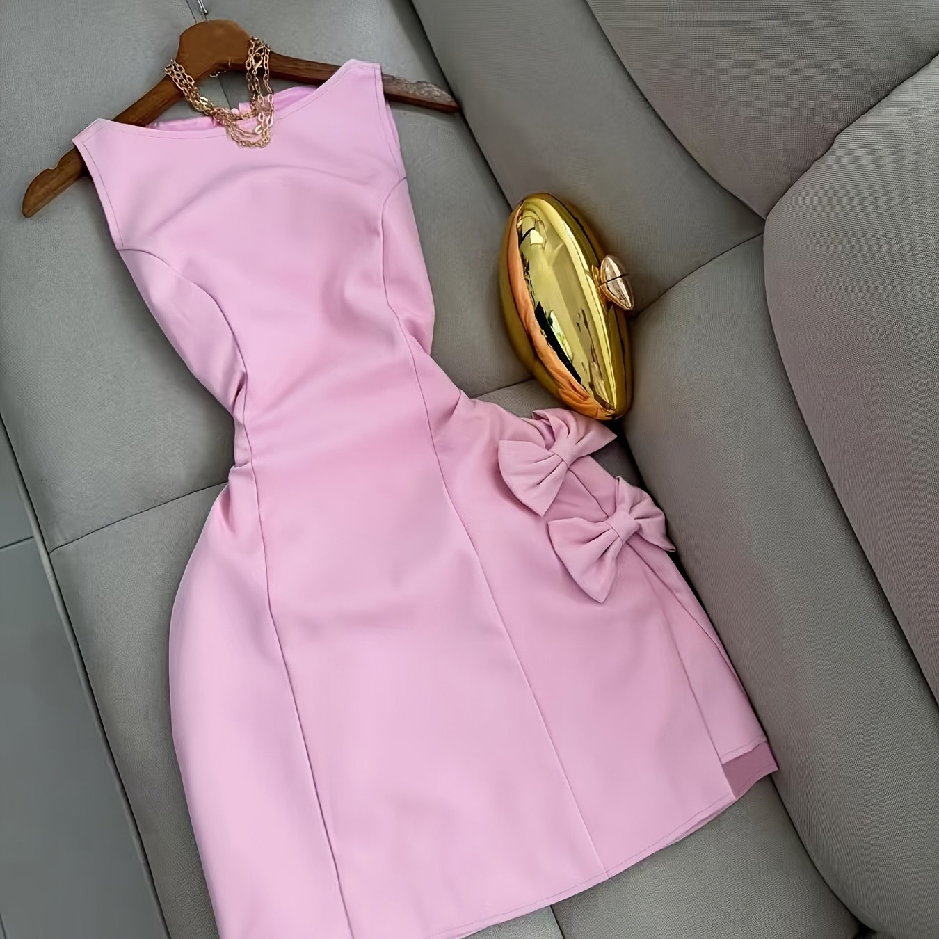 TEMU Women's Round Neck Sleeveless Elegant Slim-fit A-line Skirt With Decoration And Irregular Dress