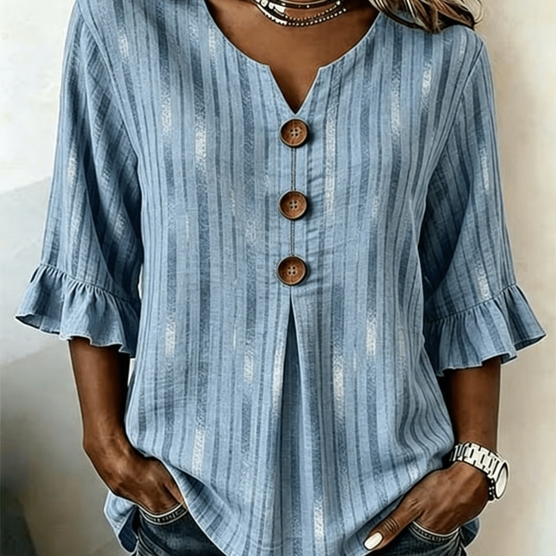 TEMU Women's Summer Floral Print Notched V-neck Fashion Blouse Top