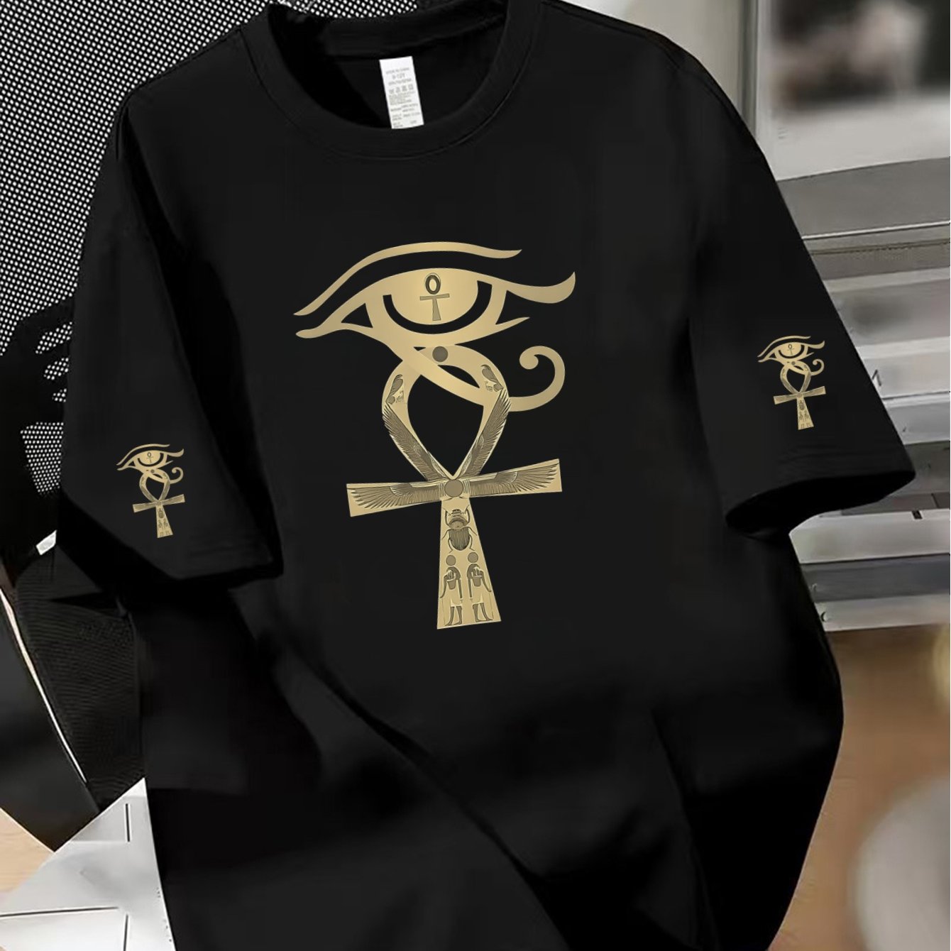 TEMU 2026 's Casual T-shirt With Ancient Egyptian Mystical Symbol, Eye Of Horus, And Ankh Print. Short-sleeved Men' T-shirt, Comfortable And