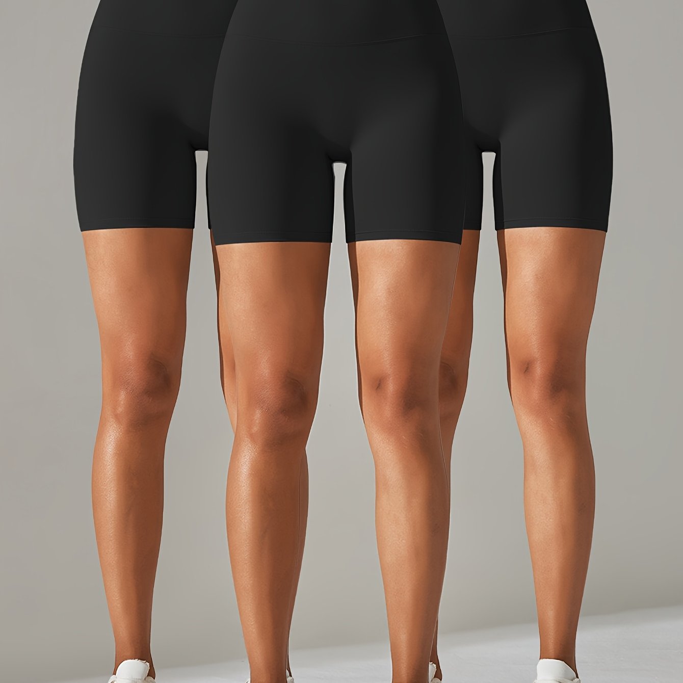 E-shop 3er-Set Frühling/Sommer High-Waist Bauchkontrollende Po-Lift Damen Stretch Outdoor Casual Modische Vielseitige Sport Einfarbige Shorts