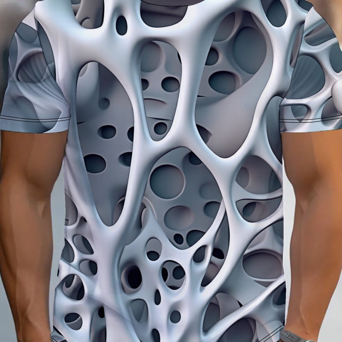 TEMU [printed Design- Nottextured]diital Pattern Printed T-shirt For Men, Round Neck Short Sleeve Casual T-shirt, Polyester Fabric, Machine Washable,