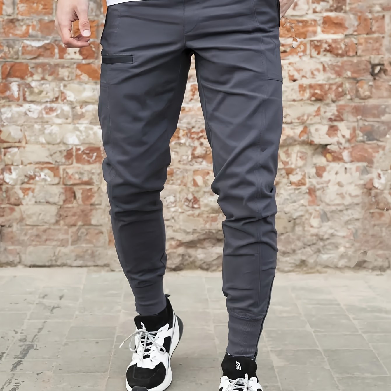 Men's Casual Tapered Trousers Solid Casual Long Cropped - Temu