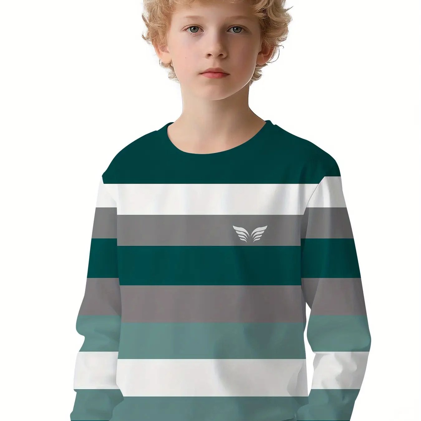 TEMU A Long-sleeve Round-neck Top With A 3d Printed Featuring Easy Stripes And Gray, Perfect For Boys' Spring And Autumn Wear. Made From 100%, It