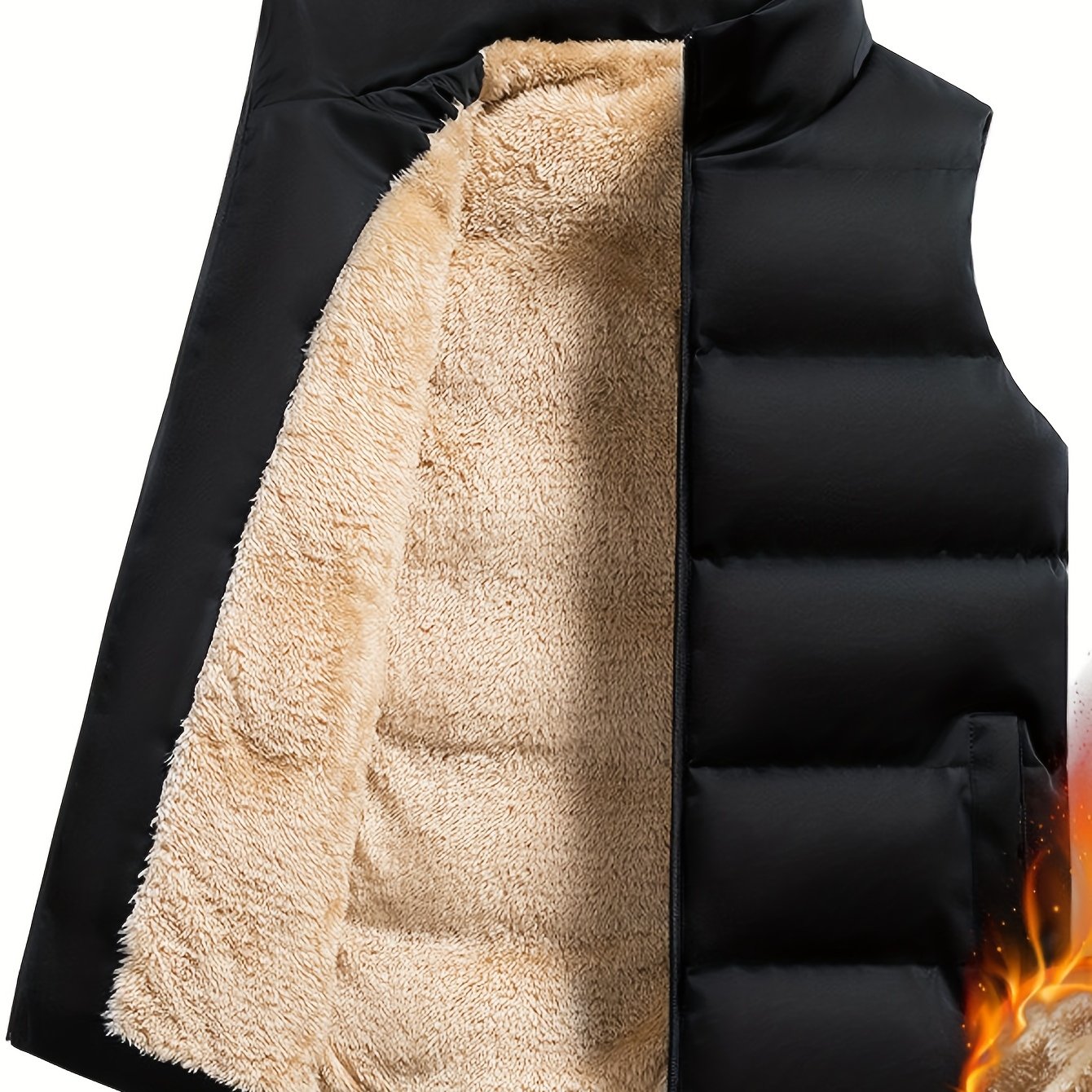 Men's Sleek Fleece-lined Vest - Casual & Stylish, Warm For Fall/winter, Polyester, Stand Collar