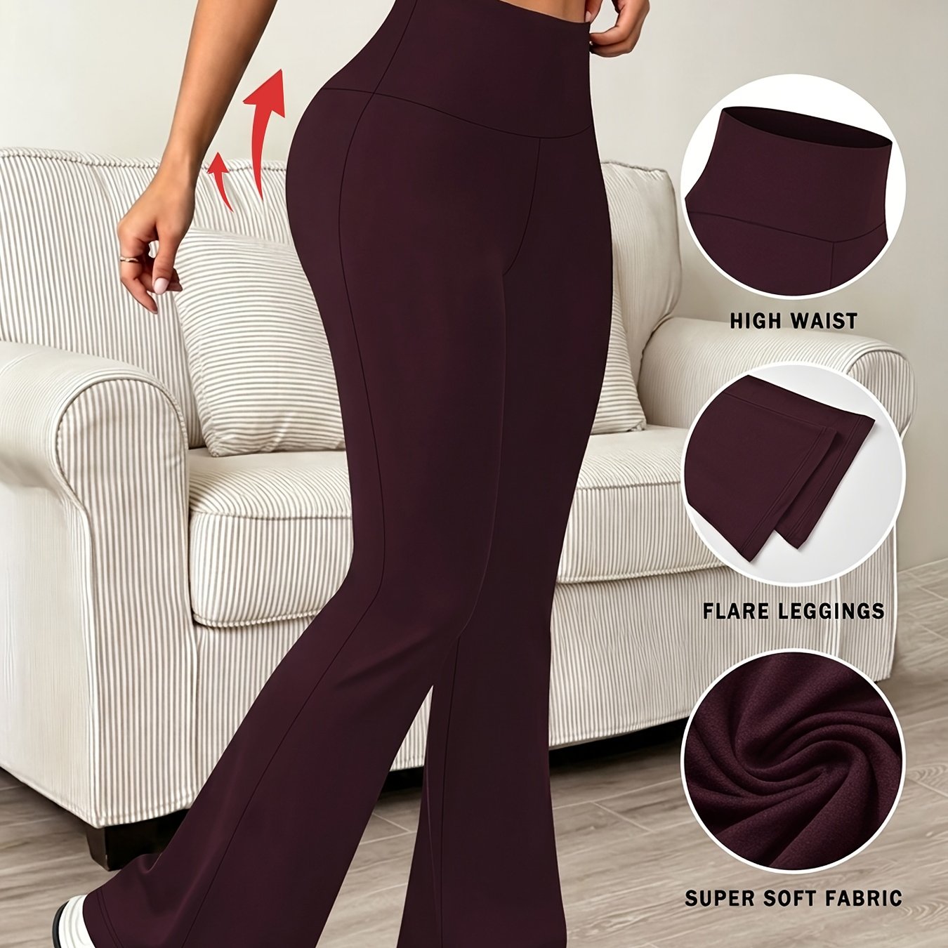 TEMU Pantalones Leggings Acampanados de Tiro con Control de Abdomen para Mujer - Pantalones Bootleg Bootcut Súper Suaves, de Color Sólido y