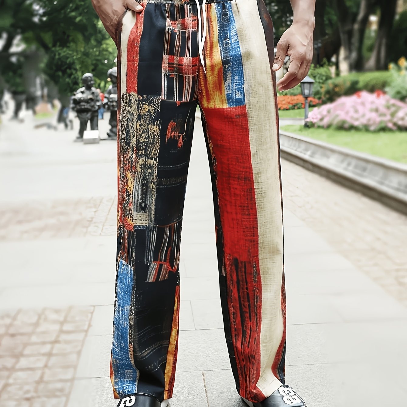 TEMU Men's Plus Size Casual Sports Pants, Oversized Fashion Long Trousers, Men's Plus Size Pants, Drawstring Elastic Waist, Hawaiian Outdoor Party