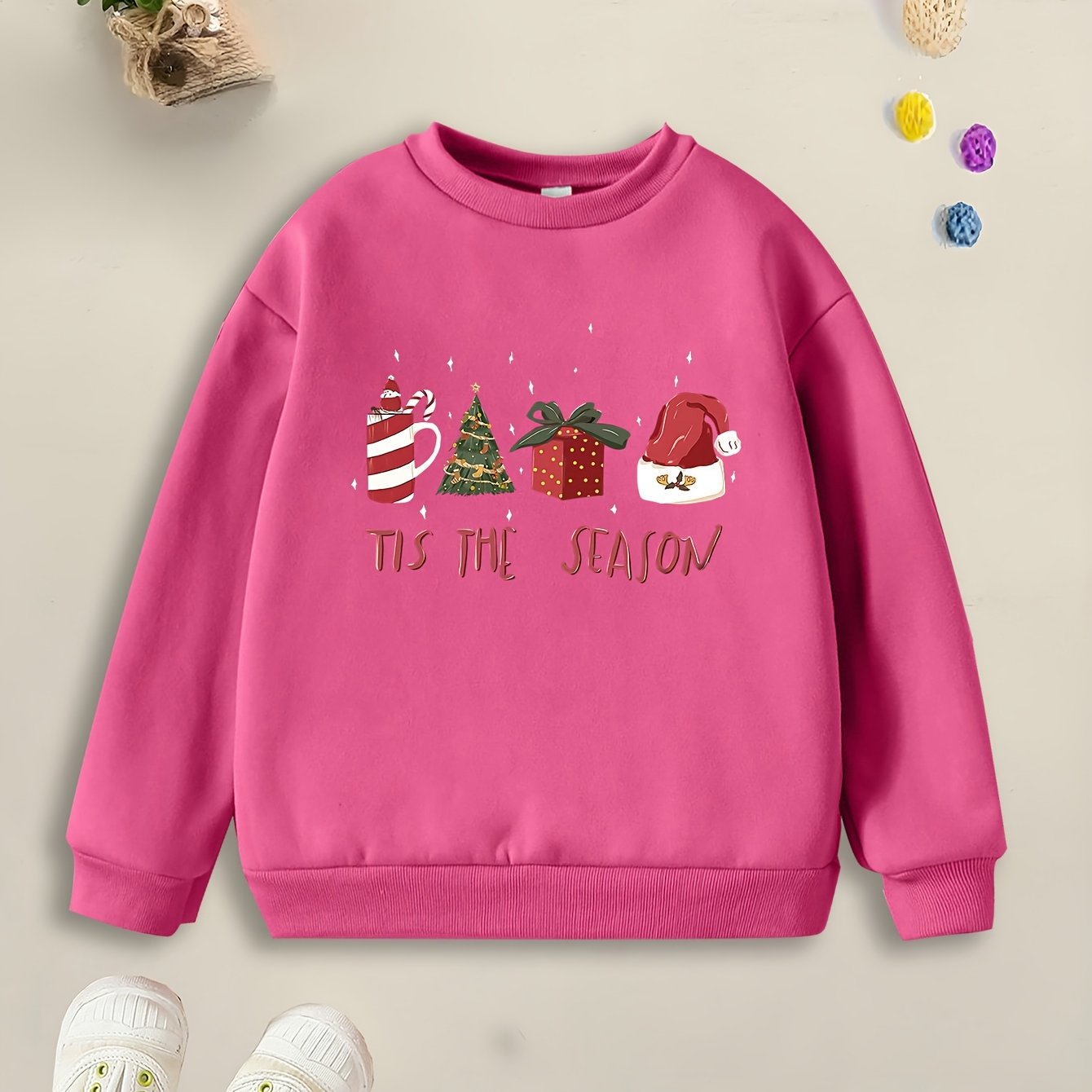 TEMU Cozy & Cute Cartoon Print Girl Hoodie - Soft Polyester, Long Sleeve, Round Neck - Fall/winter