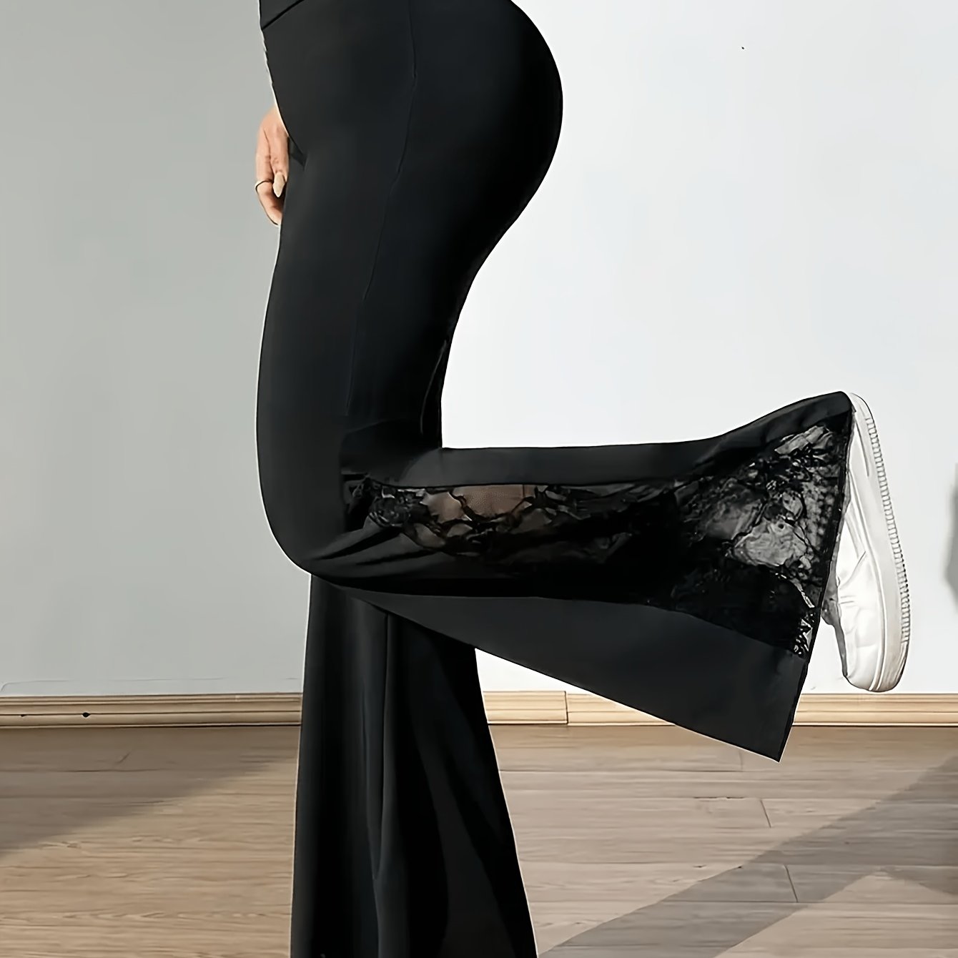 TEMU Plus Size - Plus Size Women's Long Pants, Lace Panel Casual Trousers, Stylish Elegant Trousers, Suitable For Fitness, Outdoor, Shopping, Daily