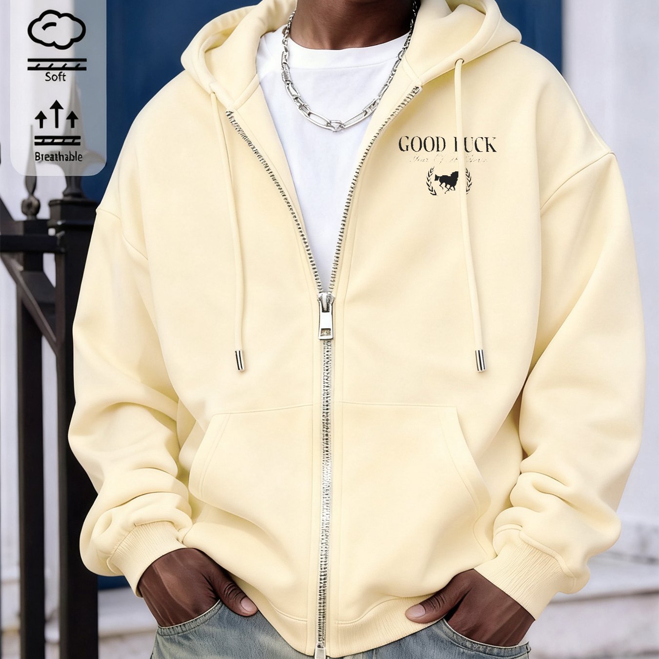 Image of Unisex Zip-up Hoodie Suitable For Spring, Fall, And Winter - A Casual Jacket For Men, Featuring An Oversized Design With Embroidery, Ideal For Everyday Use And Street Fashion During Months