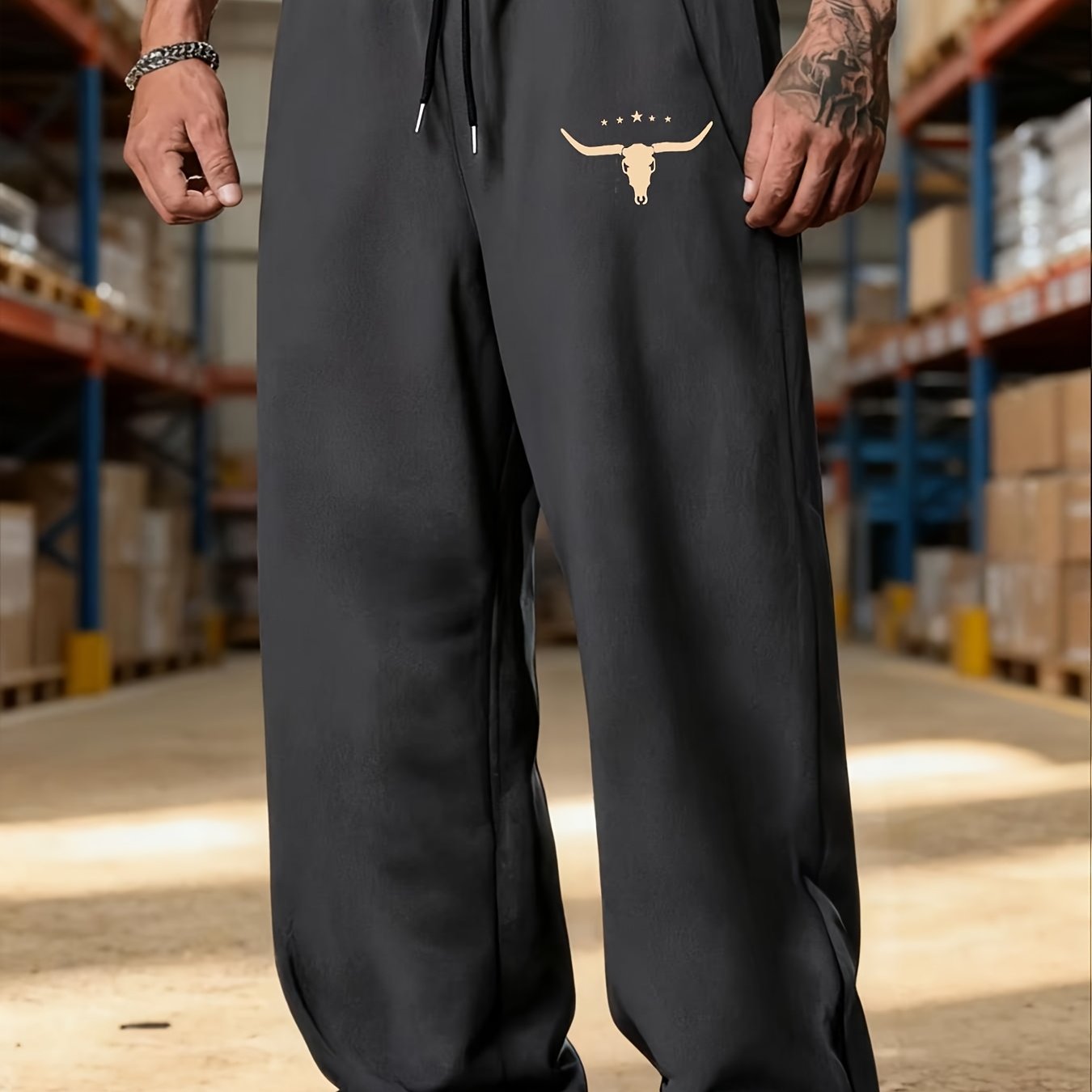 TEMU Men's Versatile Letter Drawstring Loose Casual Sports Pants, Spring And Autumn Men's Outdoor Home Casual Pants