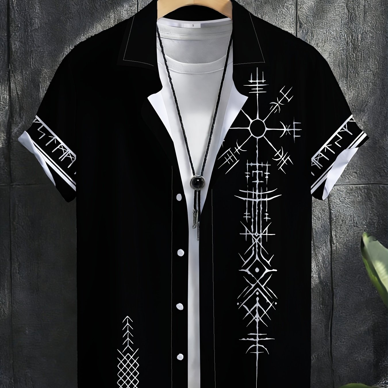 TEMU Printed Design-not Textured]2026 Summer 's Plus Size Shirt, Men's Fashion Short Sleeve Shirt, Short Sleeve Collar Shirt, Mysterious Pattern