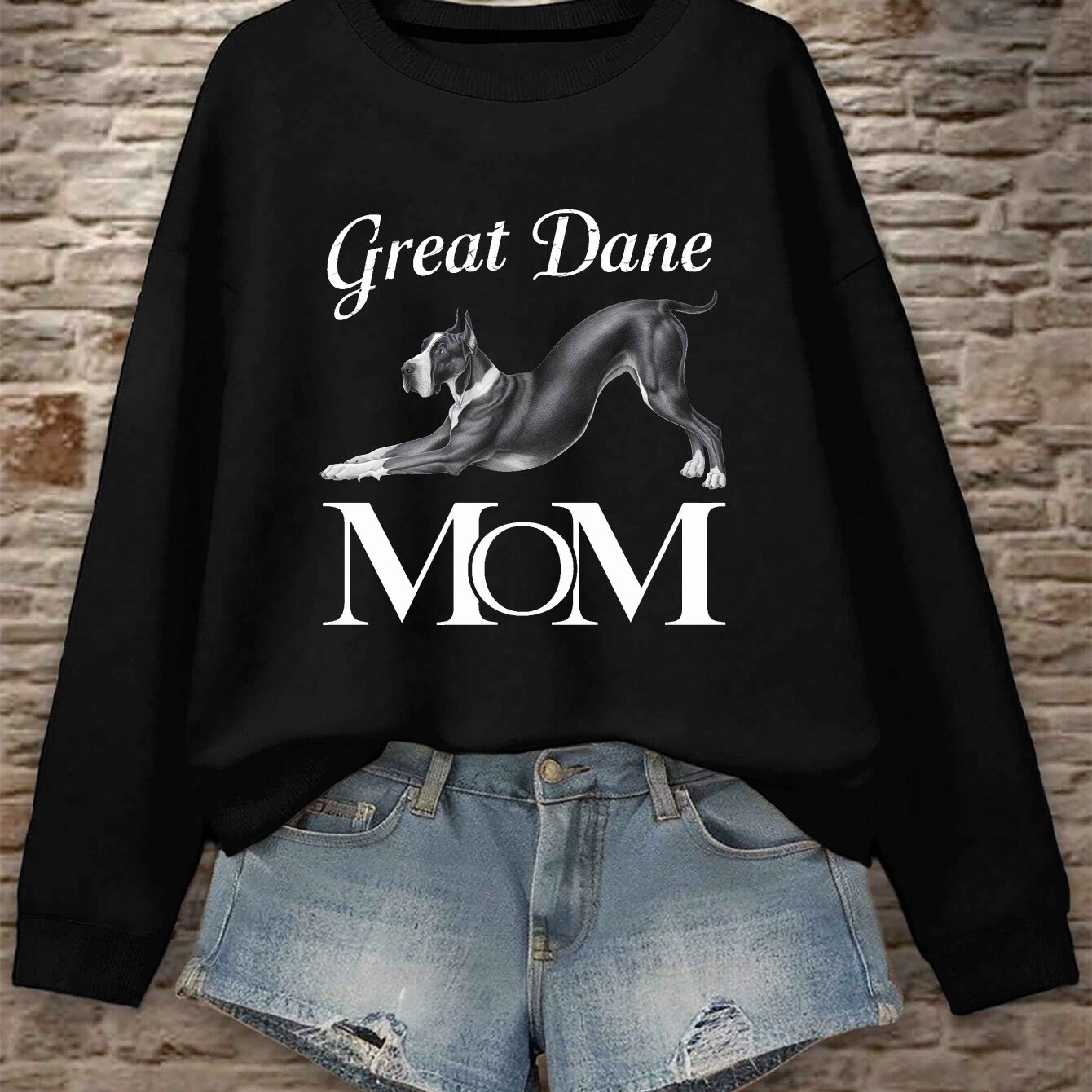 TEMU Dog Illustration Graphic Print Sweatshirt, Crew Neck Casual Sweatshirt For Fall & Spring, Women's Clothing