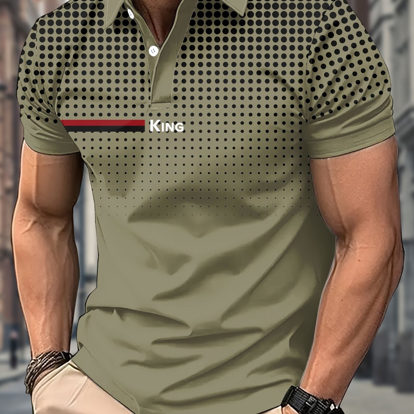 TEMU Men's Casual Golf Shirt, 3d Printed Black Polka Dot Geometric Pattern, Breathable Short Sleeve Button Top, Smooth Textured Fabric, Regular Fit,