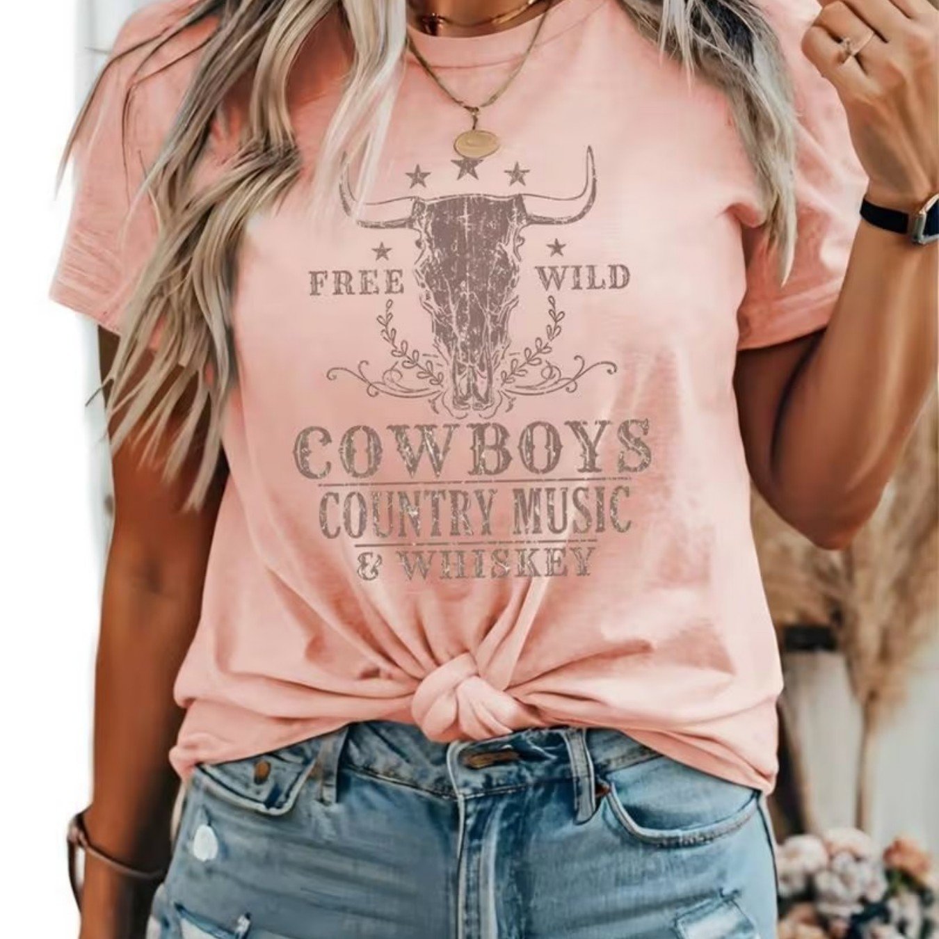This Stylish Short-sleeve T-shirt For Women, Made From Pure, Features A Unique And Elegant Design Wild , Country Music, And Whiskey. Wear, From Soft Fabric, And A For The Summer