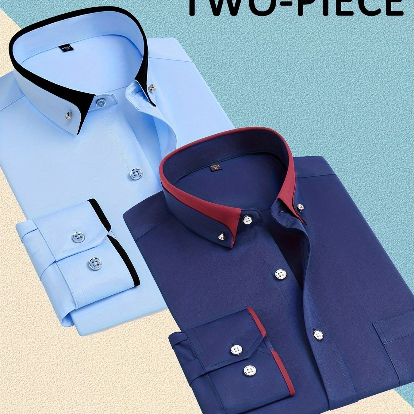 Image of Men's Slim-fit Double-breasted Lapel Long Sleeve Shirt With Chest Pocket - Navy Business Casual Dress Shirt For Office, Semi-formal & Casual Attire, Versatile Menswear, Elegant Button Detail