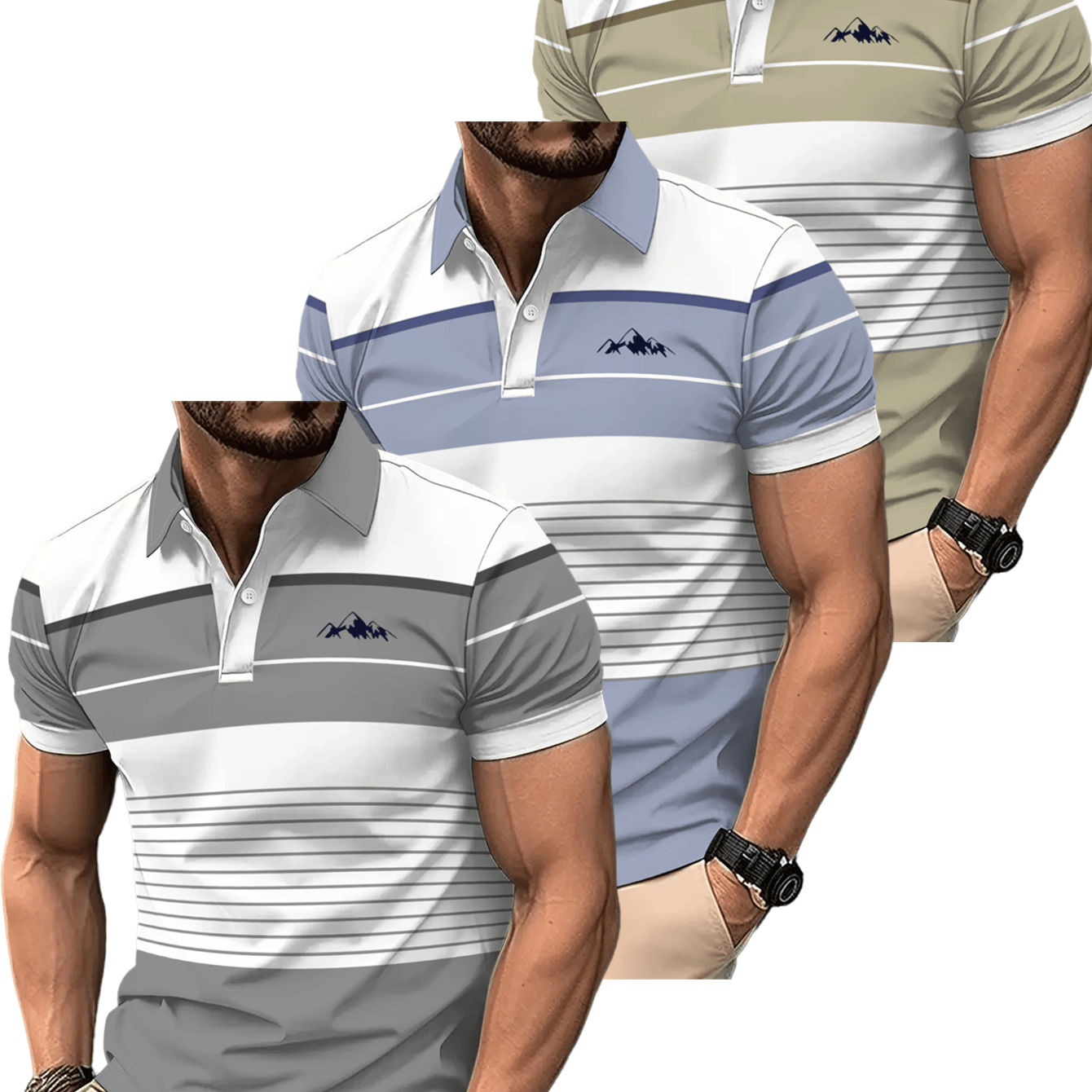 TEMU 3pcs Set, V Pc Of 3pcss, Men's Striped Shirts, Casual Commuter Business Collared Short-sleeve Tops