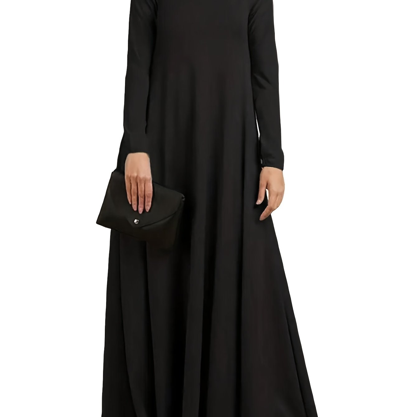 E-shop Damen Elegantes Langarm-Kaftan Kleid - Hoher Kragen, Passform in Unifarben, Maschinenwaschbar für Alle Jahreszeiten, Traditionelles Casual &