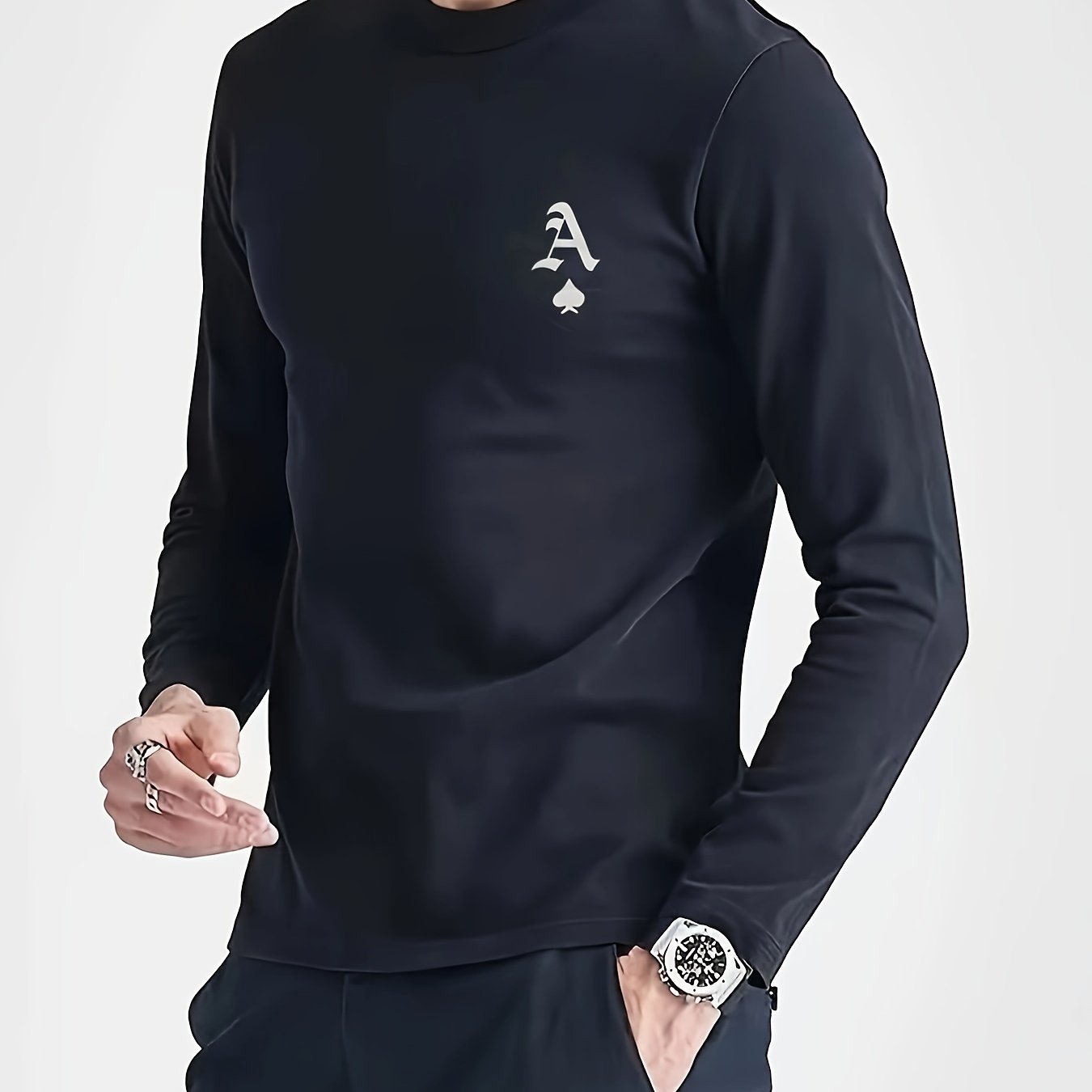 TEMU [cen Han ] Men's Casual Sports Long T-shirt Fashion Letter Logo