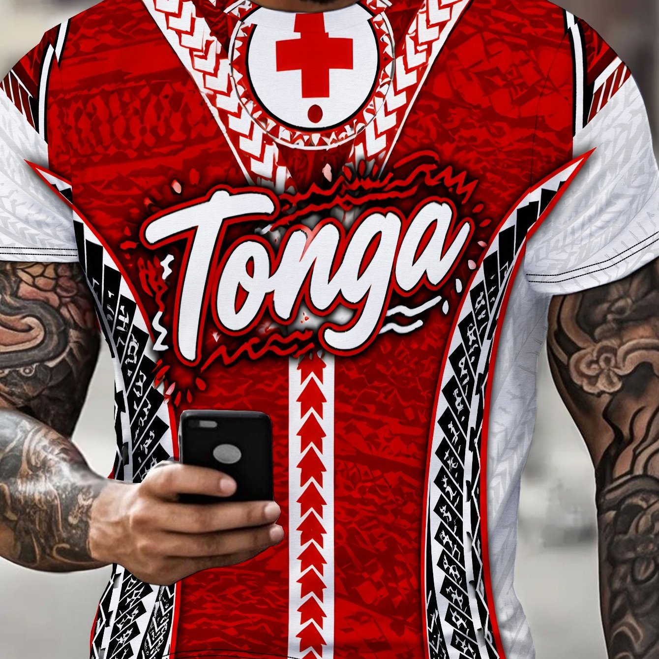 TEMU Tonga Royal Tribal Jersey Men's Casual Graphic Print Short Sleeve T-shirt, Round Neck, Comfortable & Breathable, Fashionable For Summer Beach,