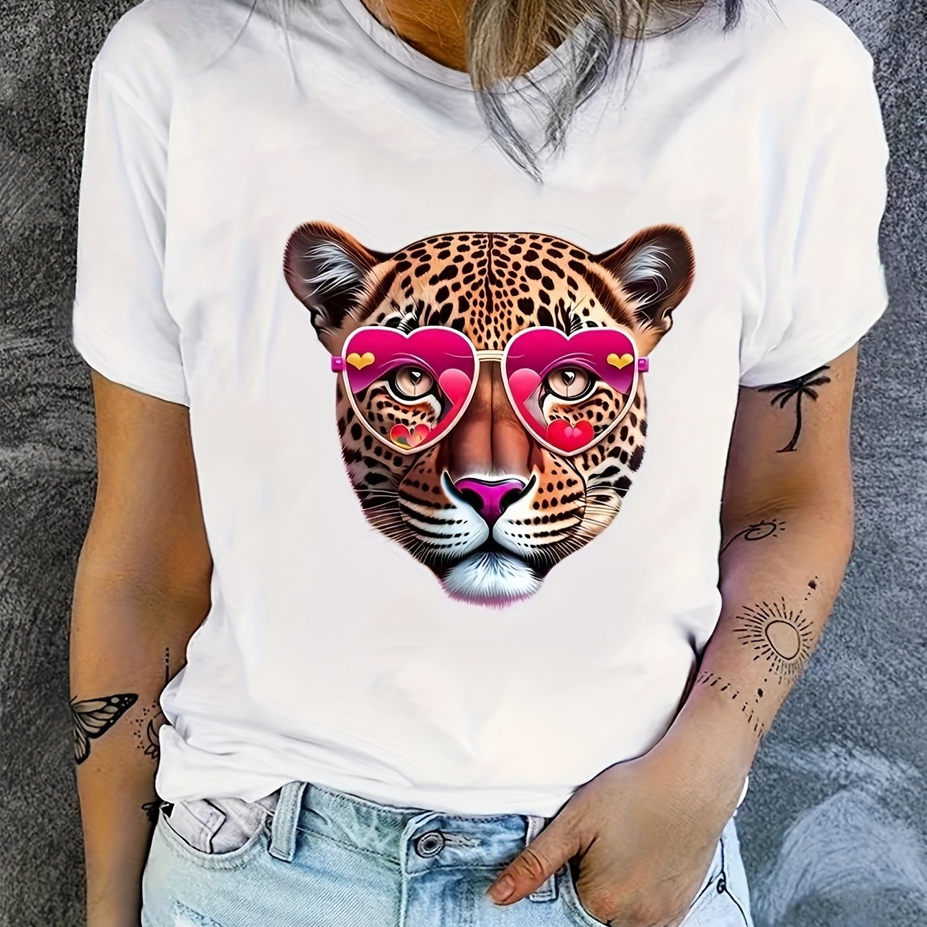 TEMU T-Shirt Décontracté à Col Rond Imprimé pour Femme