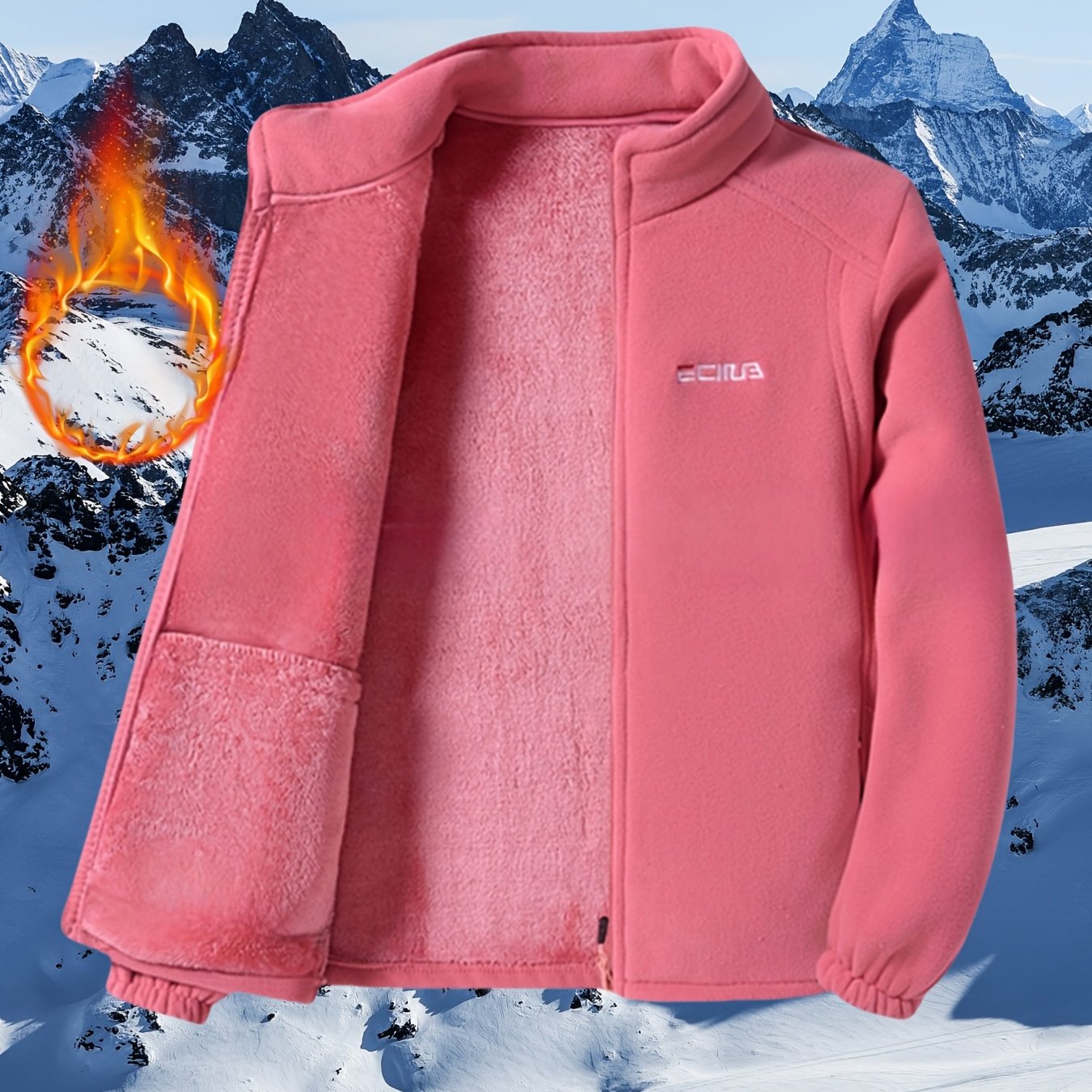 TEMU Christmas Dopamine Color Block -lined Thickened Women's Sporty Casual Jacket, Autumn/winter Outdoor Warm Thickened Zipper Cardigan Coral Coat,