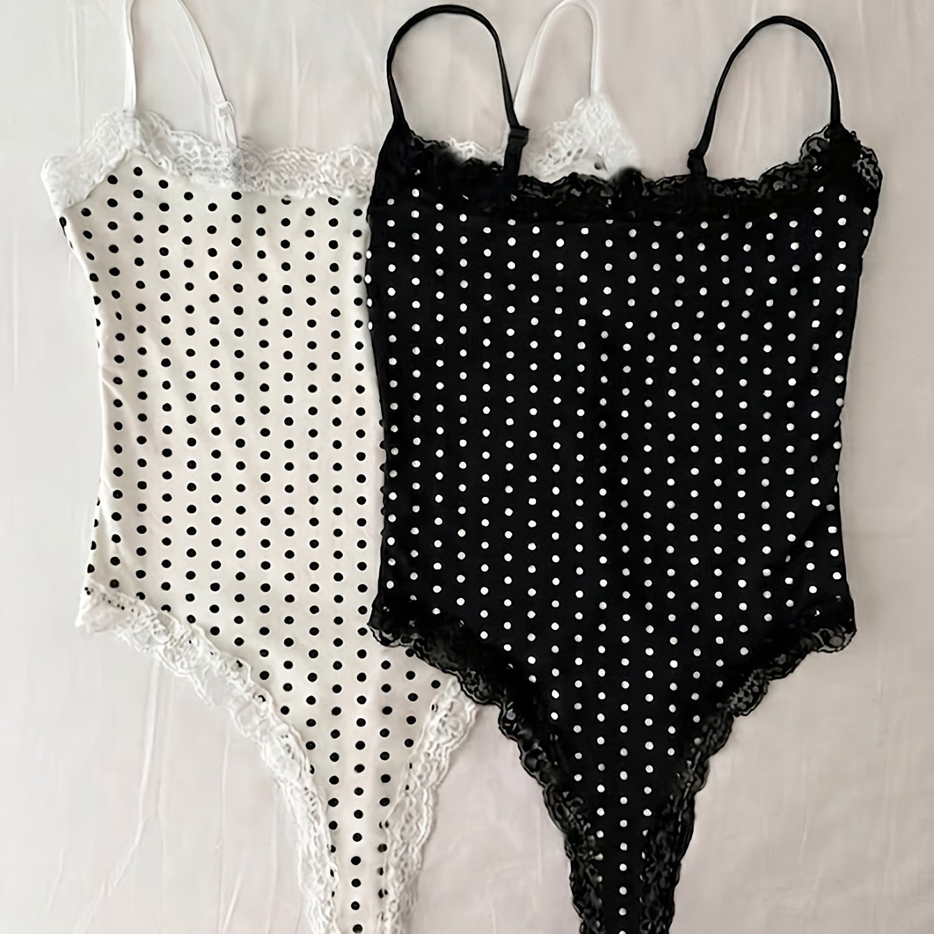 TEMU Women's Polka Dot Lace Fashion Bodysuit 2pcs Set