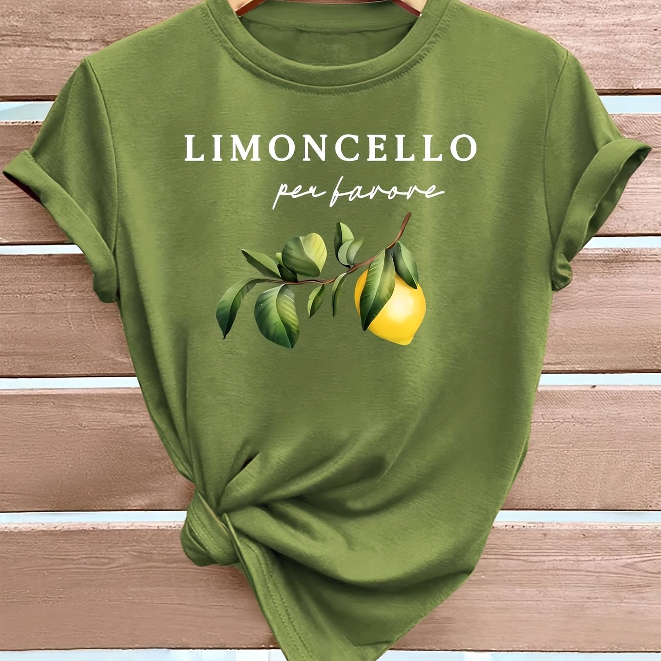 TEMU Oversized Casual Lemon Print T-shirt - Summer Short Sleeve Round Neck Blouse, Loose Fit Spring Summer Fall Top, Machine Washable Casual Attire &