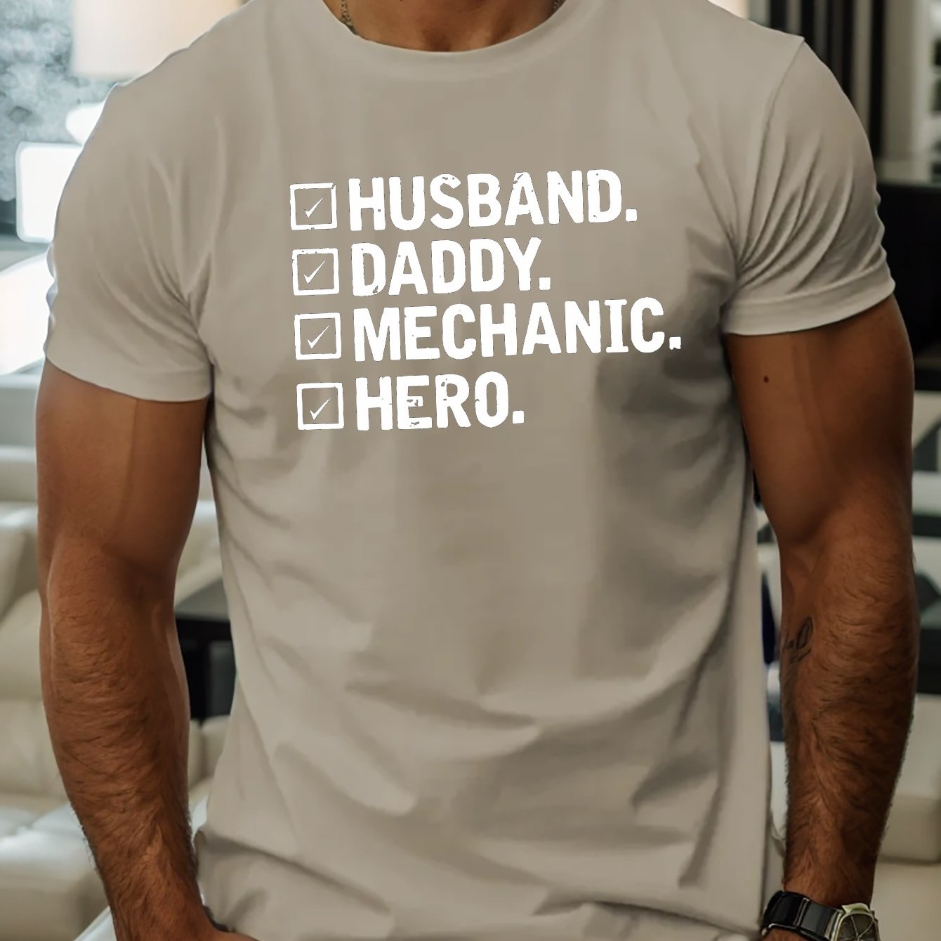 TEMU Valentine's Day Husband Daddy Mechanic Hero Men's Short Sleeve T-shirt Summer T-shirt Top