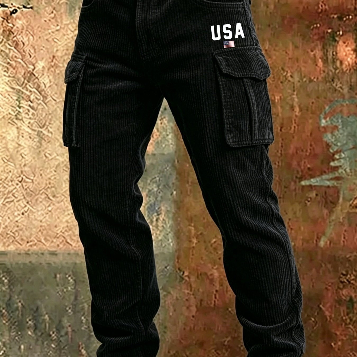 Men's Heavyweight Corduroy Straight-leg Cargo Pants, Loose Multi-pocket Retro Casual Trousers