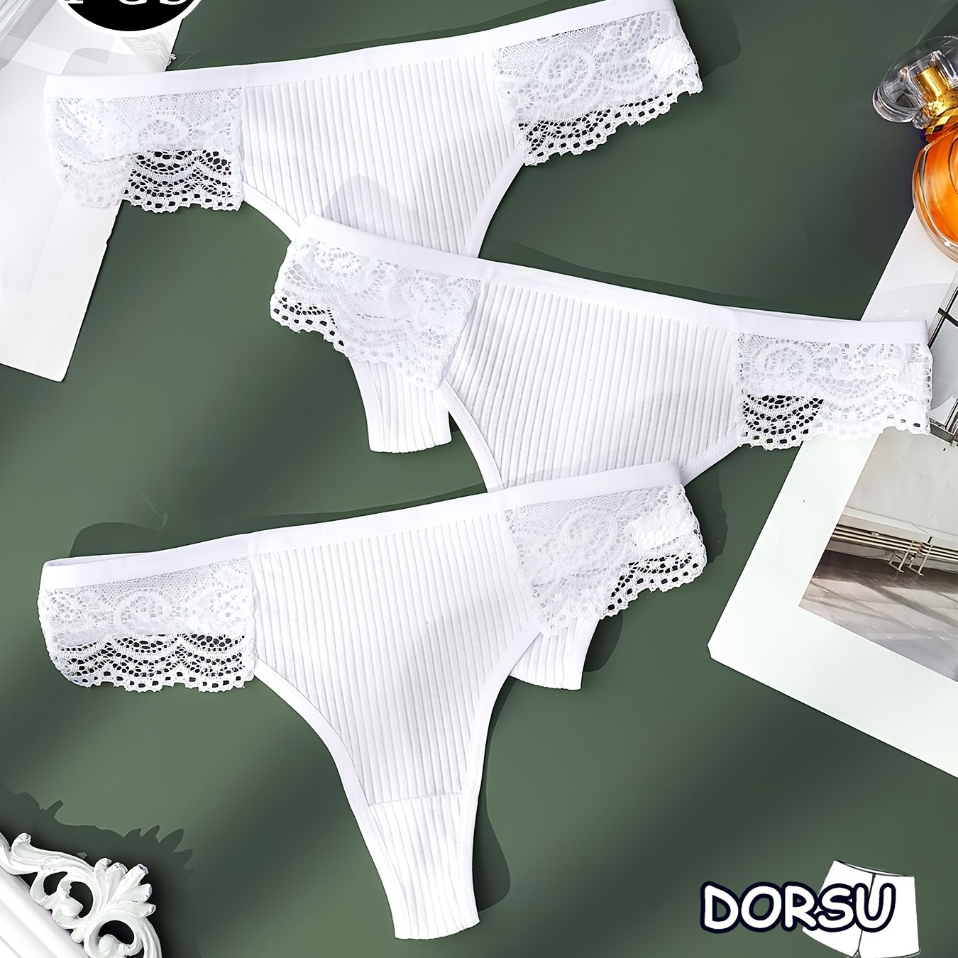 Image of 3pcs Women's Panties Lace Splicing Threaded Breathable Microelastic Fabric Comfortable -friendly Fit Elegant Sexy Retro Bikini Panties Floral Print Semi- Fashion Trend Casual Simple Women's Panties