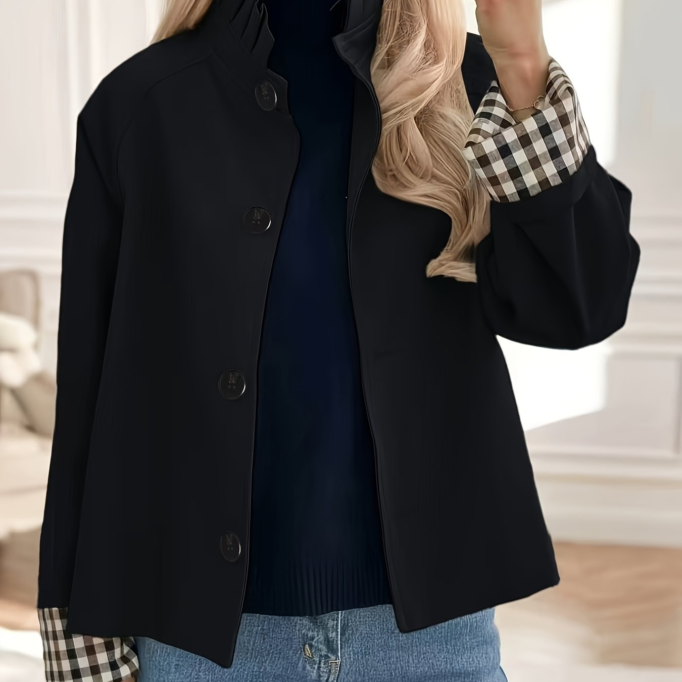 TEMU Women's Cropped Trench, Balancing Professionalism With A Relaxed Vibe. The Lining Adds Textured Details, Making Commuting Outfits Effortlessly ,