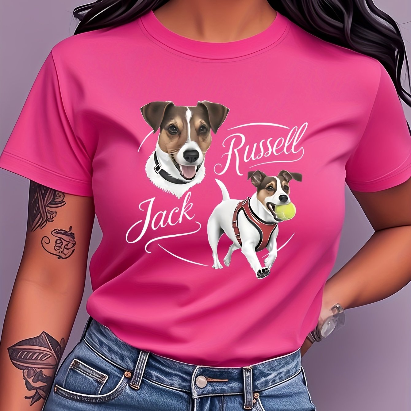 TEMU Cute Terrier Print T-shirt, Short Sleeve Crew Neck Casual Top, Women's Clothing, Stylish And Versatile For Daily Wear, Home, , S, And As A Gift