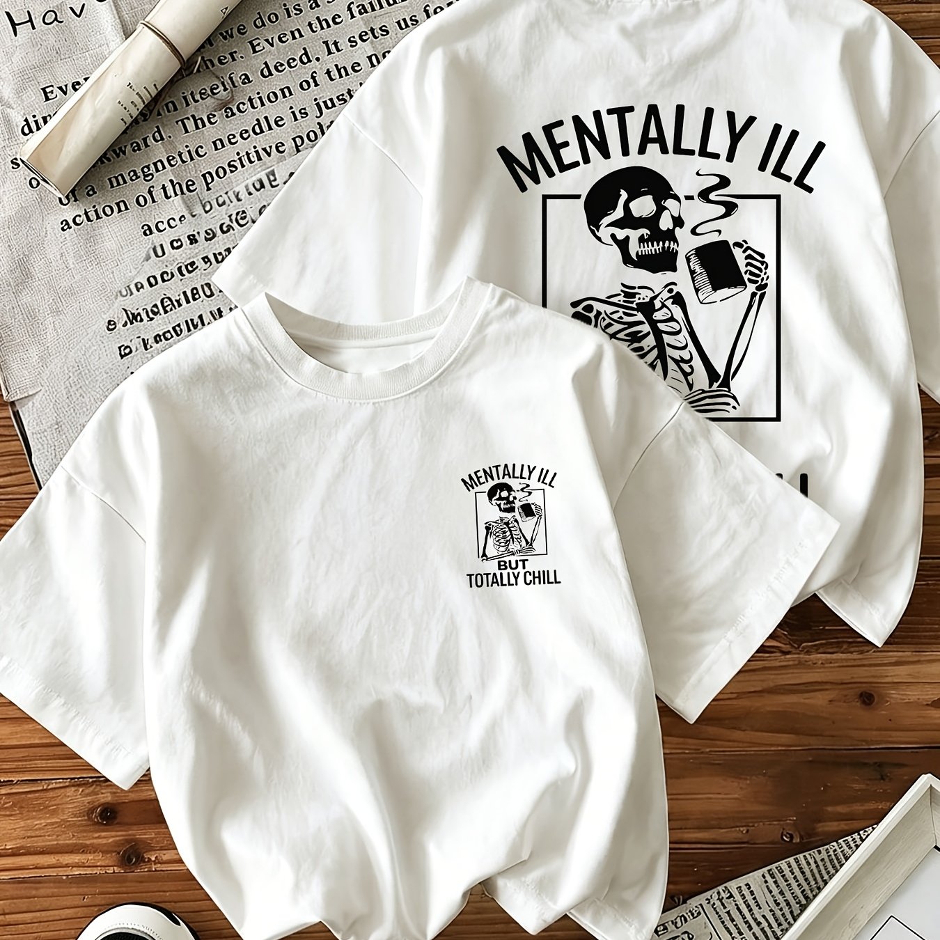 Women's Summer T-shirt Skeleton ' Ill But ' Gothic Streetwear Oversized Casual
