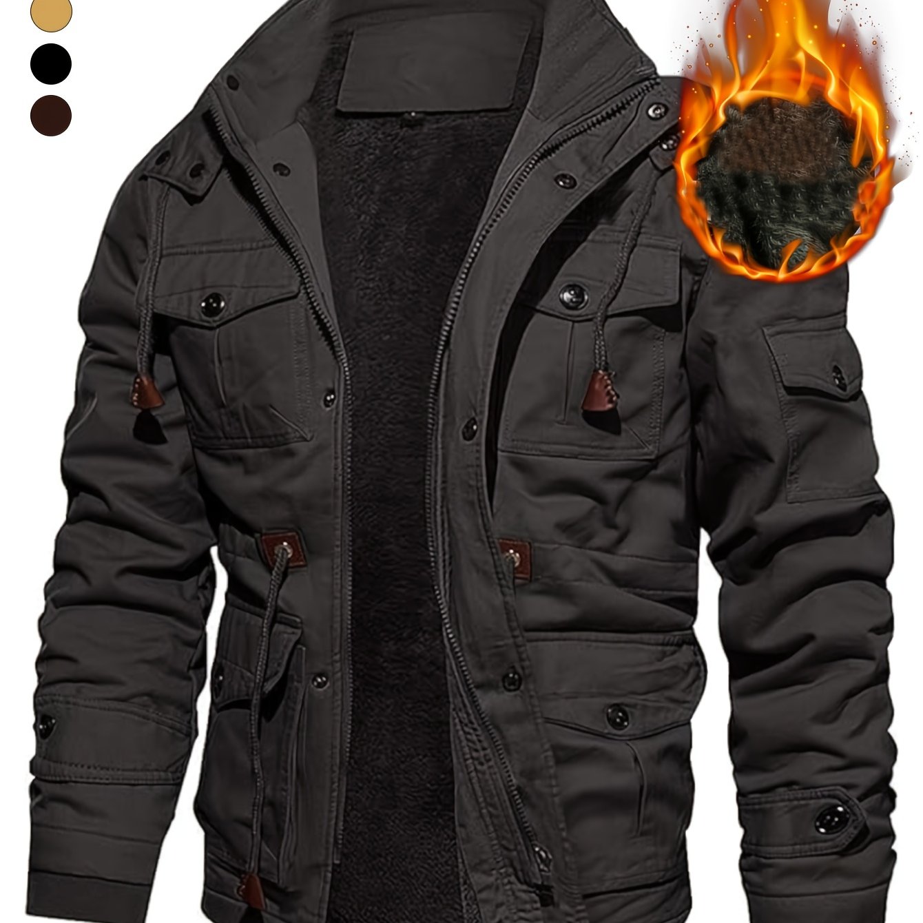 Men's Thickened Mid-Length Jacket with Hood for Winter