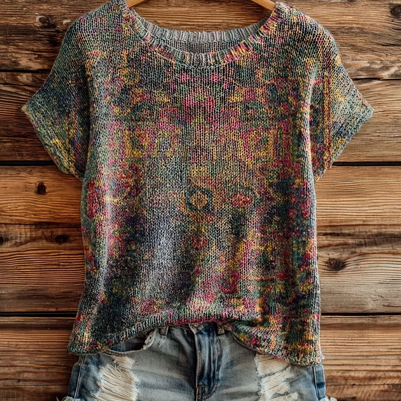 E-shop Damen-Top mit bedrucktem Design – nicht texturiert, Frühling/Sommer-Mode, Neuankunft, Pullover, Rundhals, ärmellos, flacher Digitaldruck,