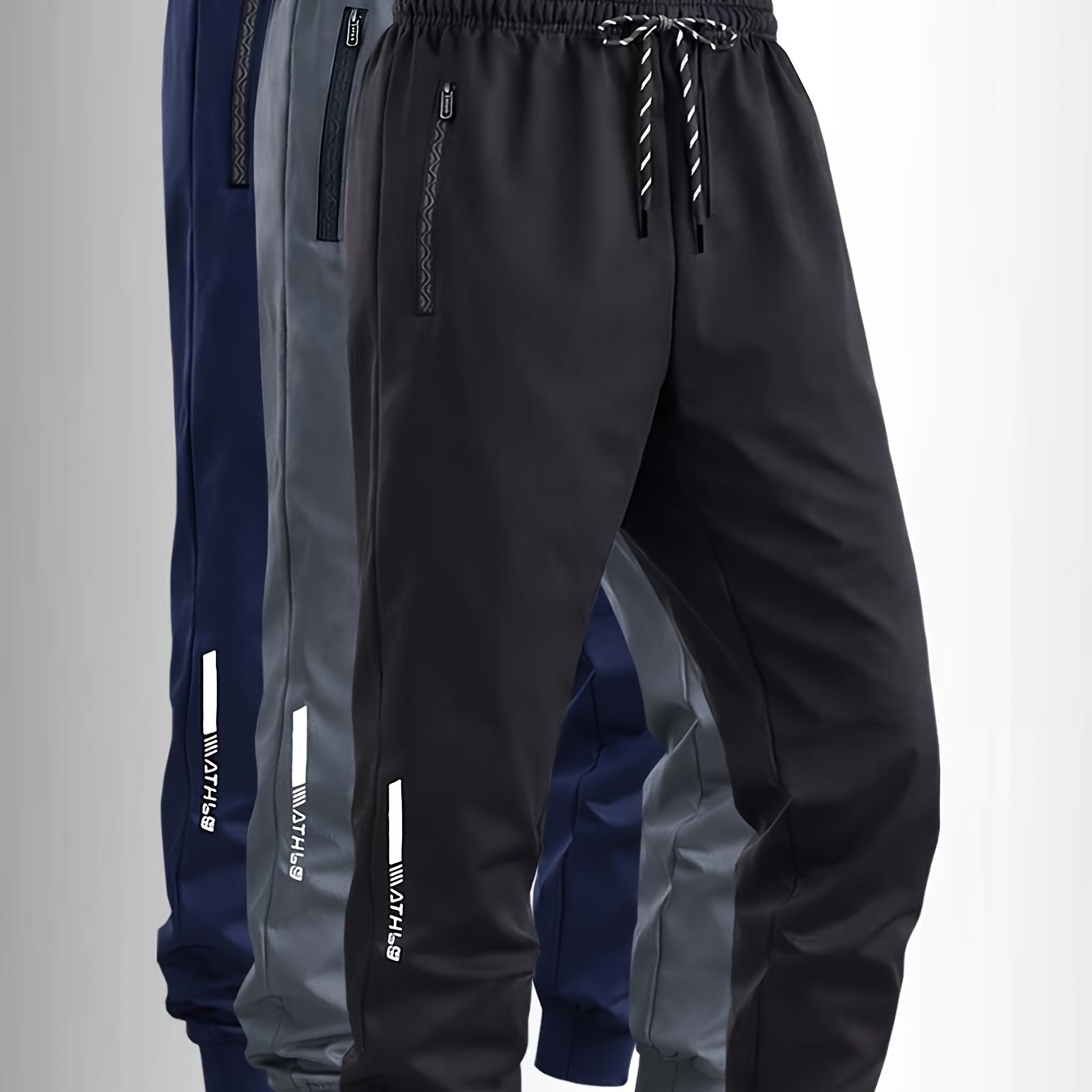 TEMU 3pcs Men's Quick-drying Casual Sports Trousers, With Elastic Drawstrings At The Waist And Double Zipped Pockets. A Luxurious Gift For Your