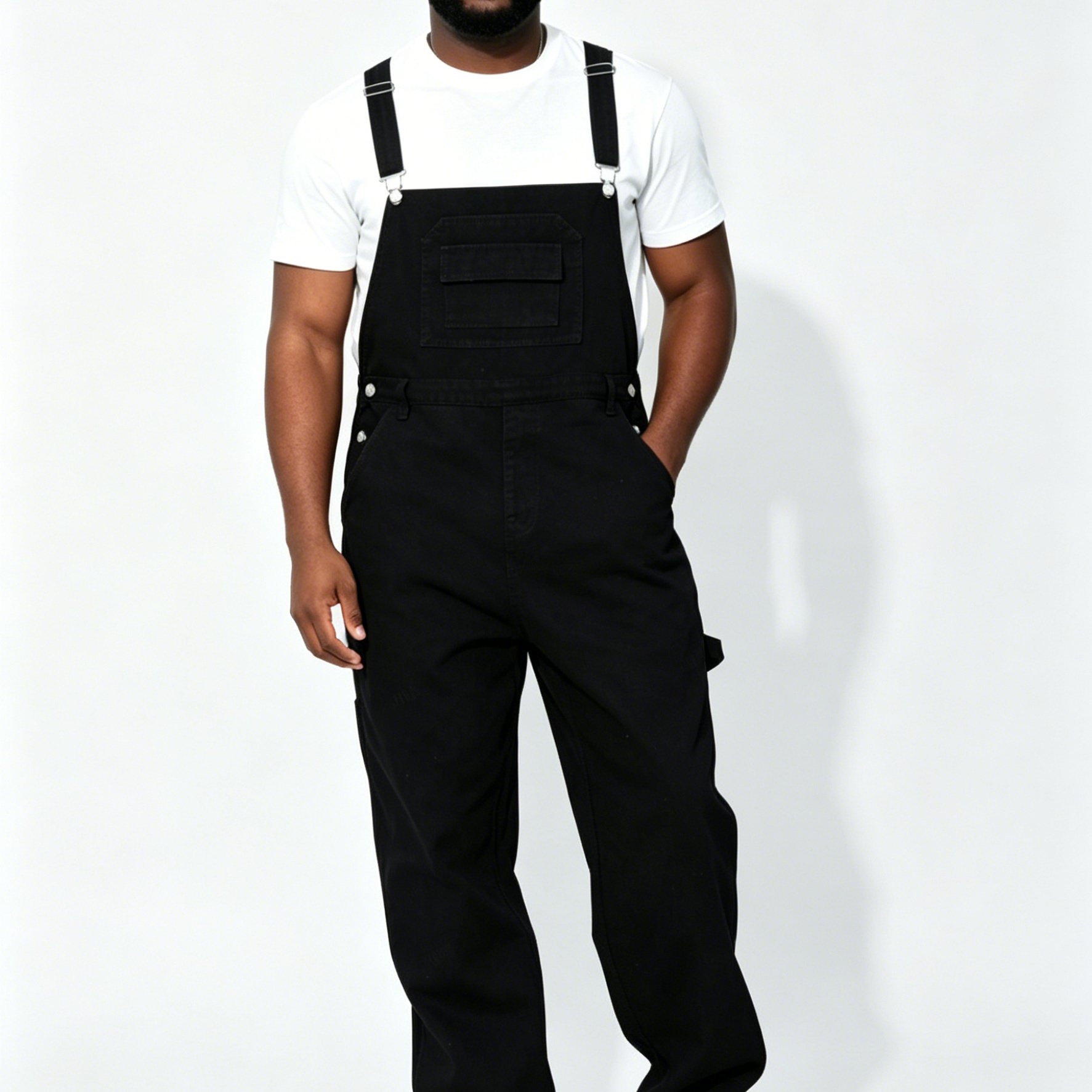 TEMU [allsro] Trendy Retro Plus Size Men's Denim Overalls, Loose Wide- For Feel, Classic Versatile Washed . Three-dimensional Cut Multi-pocket With