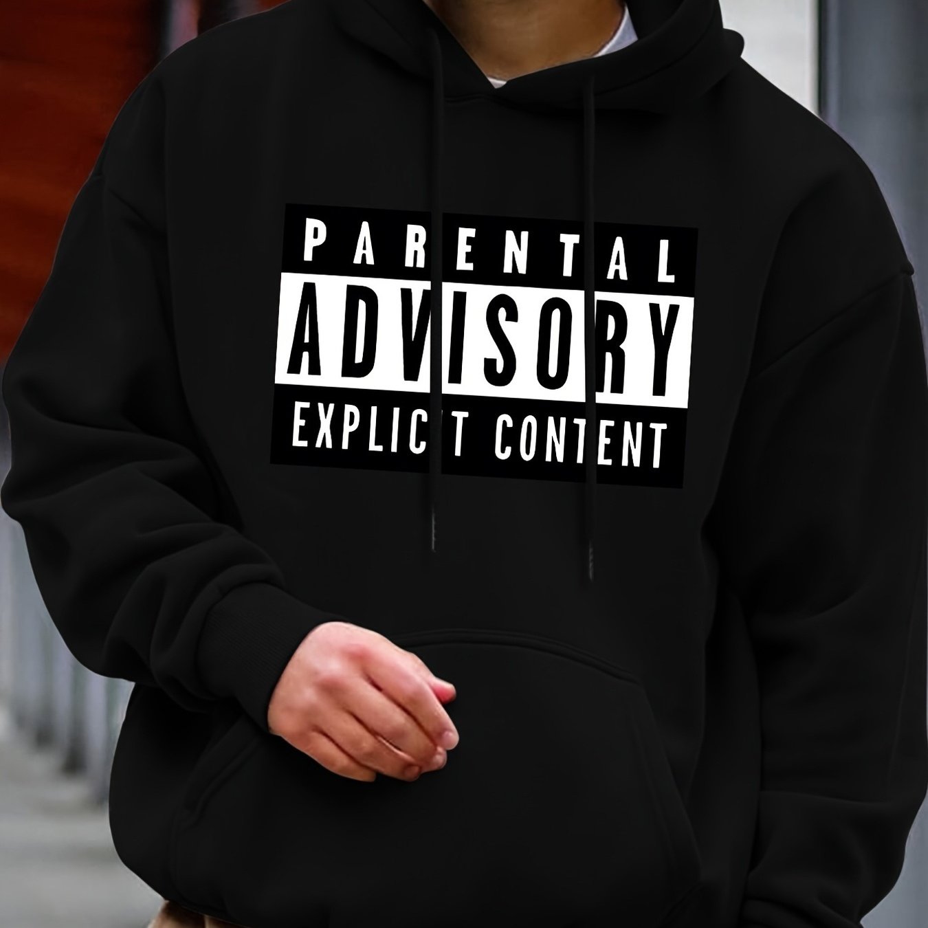 TEMU Sweat à capuche Parental Explicit Content - Sweat-shirt ample doublé polaire avec lettrage , impression graphique musique hip-hop et rock, coupe