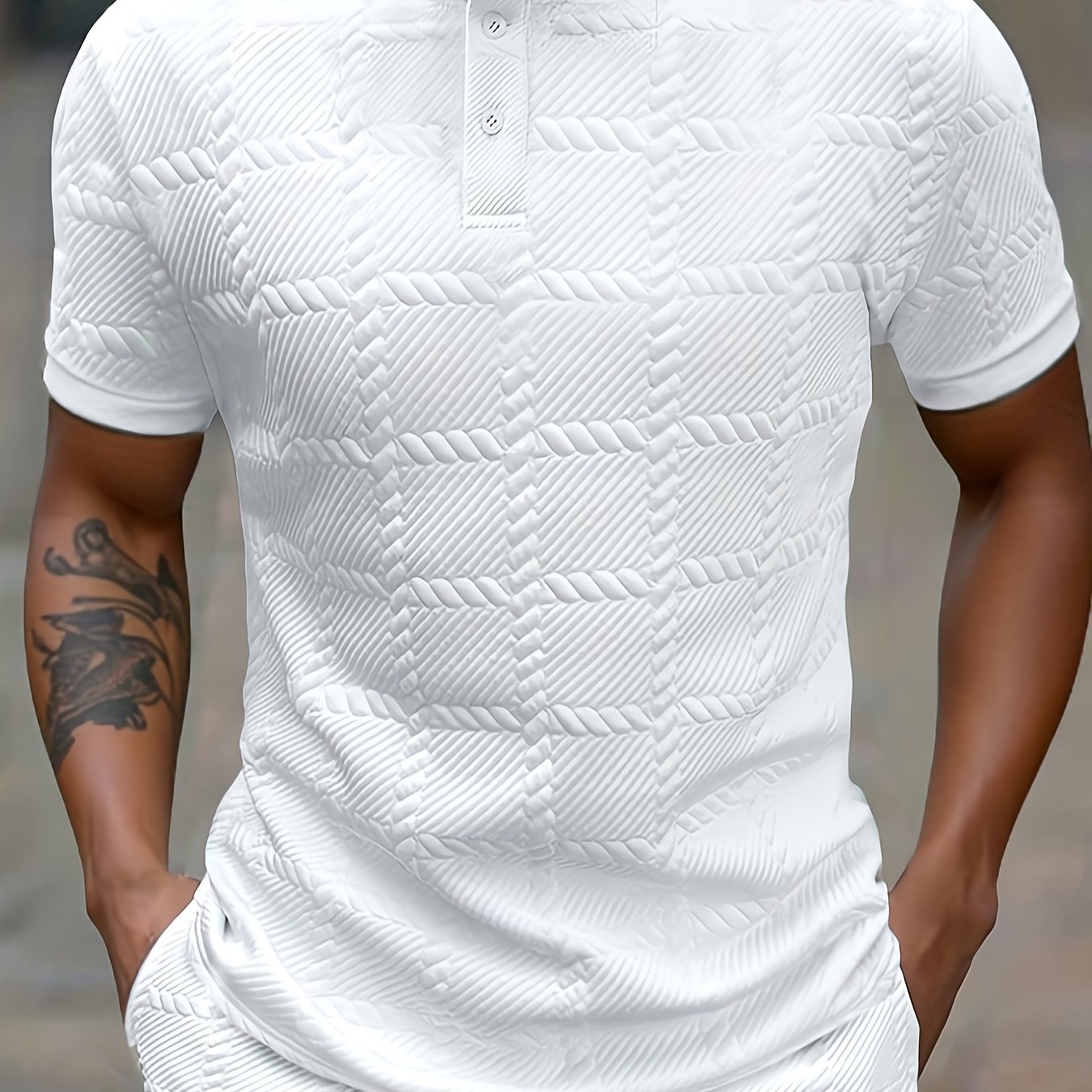E-shop Sommer Neues Herren Kurzarm T-Shirt Lässige Mode Atmosphärisch Bequemes Karierter Jacquard Top Herrenbekleidung