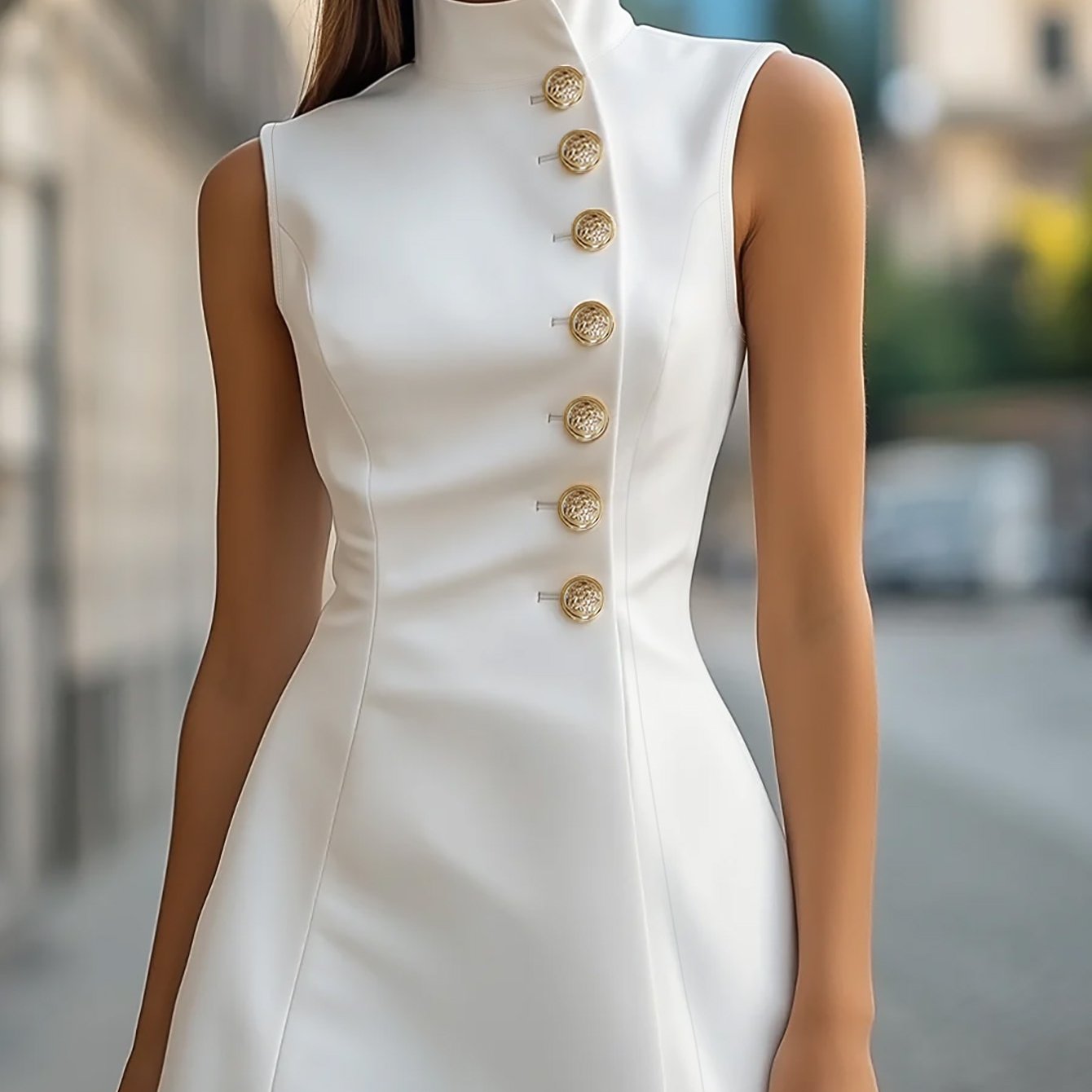 Summer Elegant Petite Collar Solid Color Sleeveless Off-shoulder Slit Women's Dress