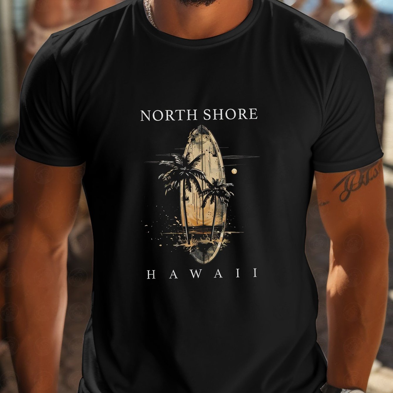 TEMU North Shore Surfer Herren Kurzarm-T-Shirt - & Palmenmotiv-, Atmungsaktives Stretch-Gewebe, Reguläre für den Sommerstrand, Maschinenwaschbar,
