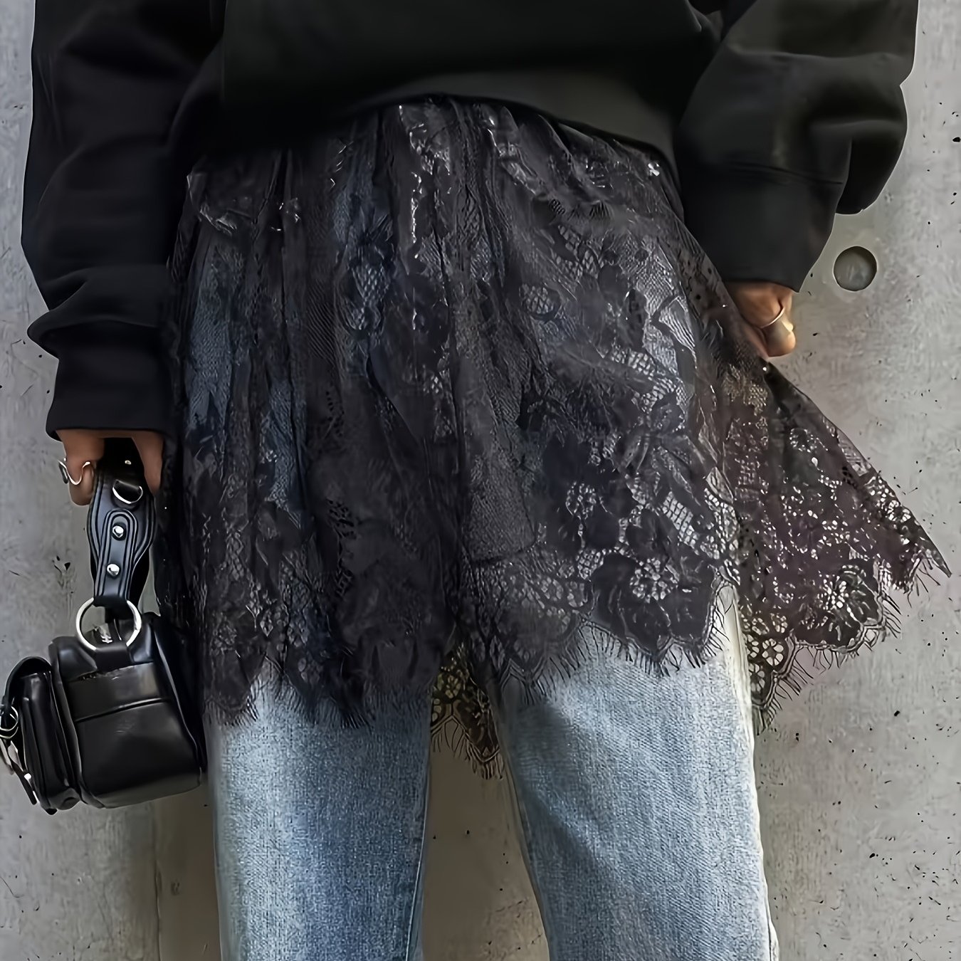TEMU Neuer Frühjahr/Sommer Damenrock im europäischen, amerikanischen nahöstlichen Modestil mit Spitzen-Patchwork, halbtransparent vielseitig für