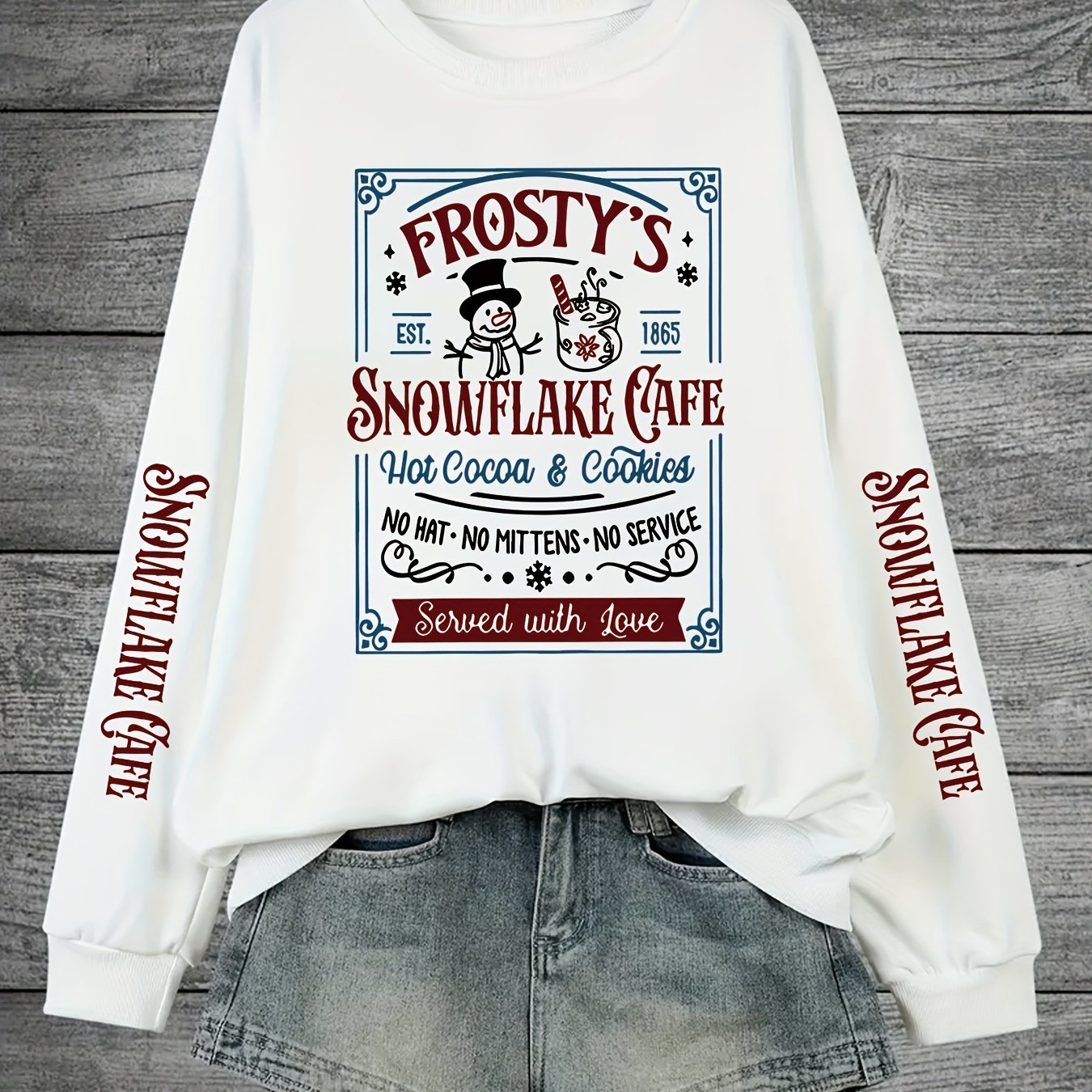 TEMU Plus Size, Christmas Themed 's Snowman Letter Print Plus Size Crewneck Sweatshirt