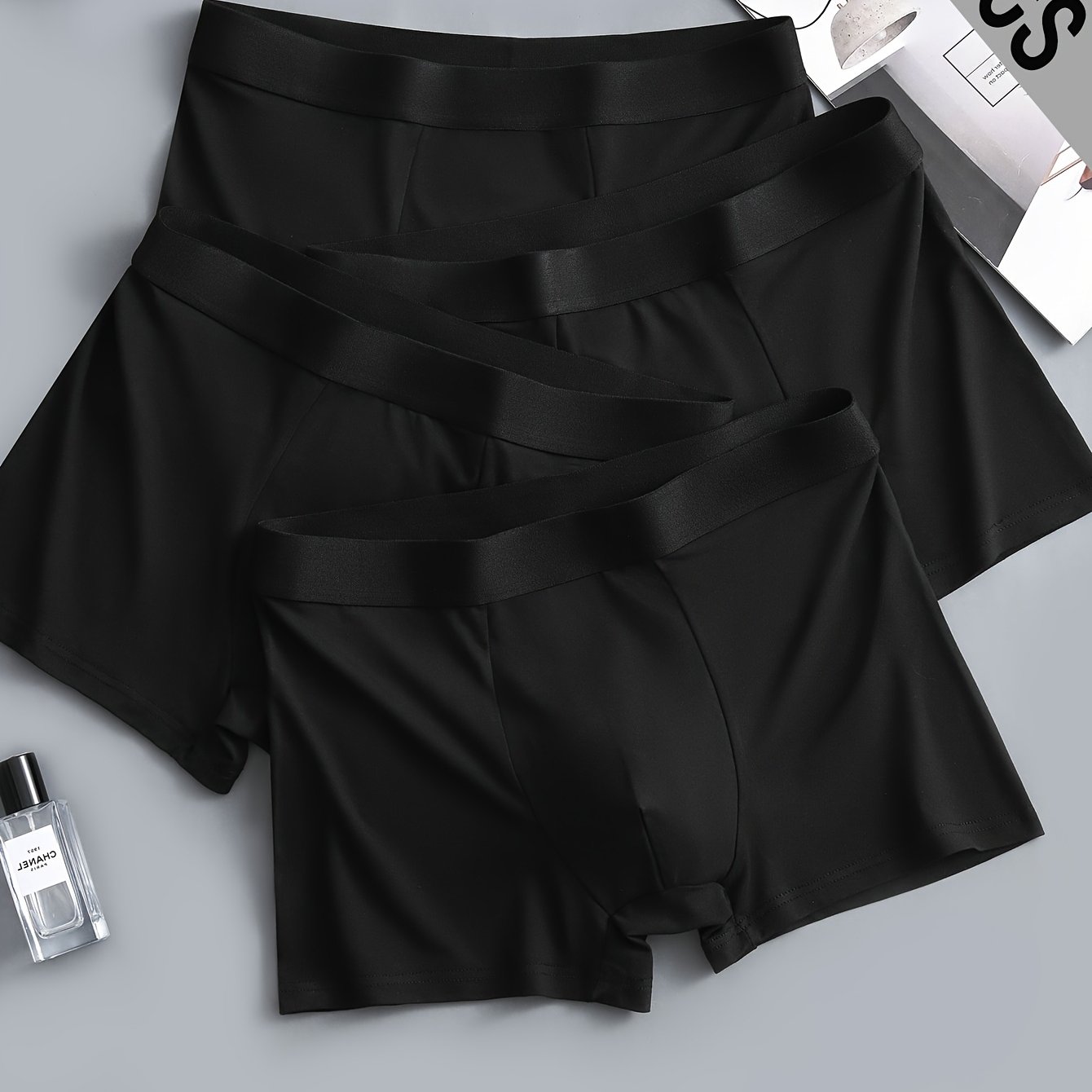 E-shop 3er-Set Herren Schwarze Boxershorts, Weiches & Dehnbares Polyester-Gewebe, Klassischer Stil für Alle Jahreszeiten, Bequeme Freizeitkleidung