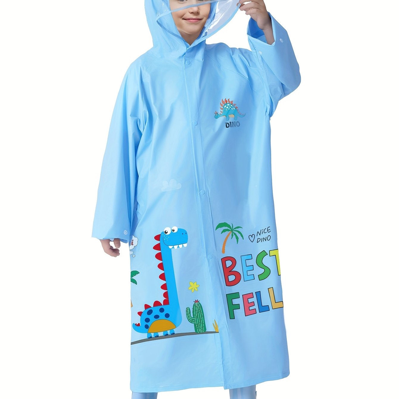 Image of Cute Kids Raincoat With Schoolbag Cover And Large Brim - Perfect For Outdoor Activities And Children's Day Gifts, Book Week