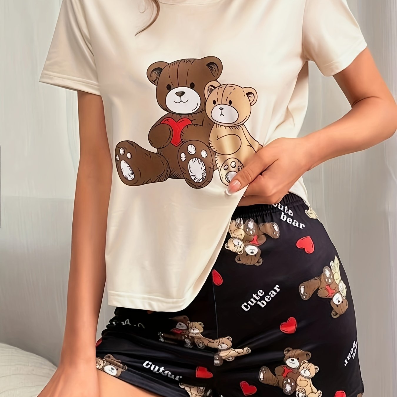 Women's Cute Bear Print Short Sleeve Shorts Pajama Set