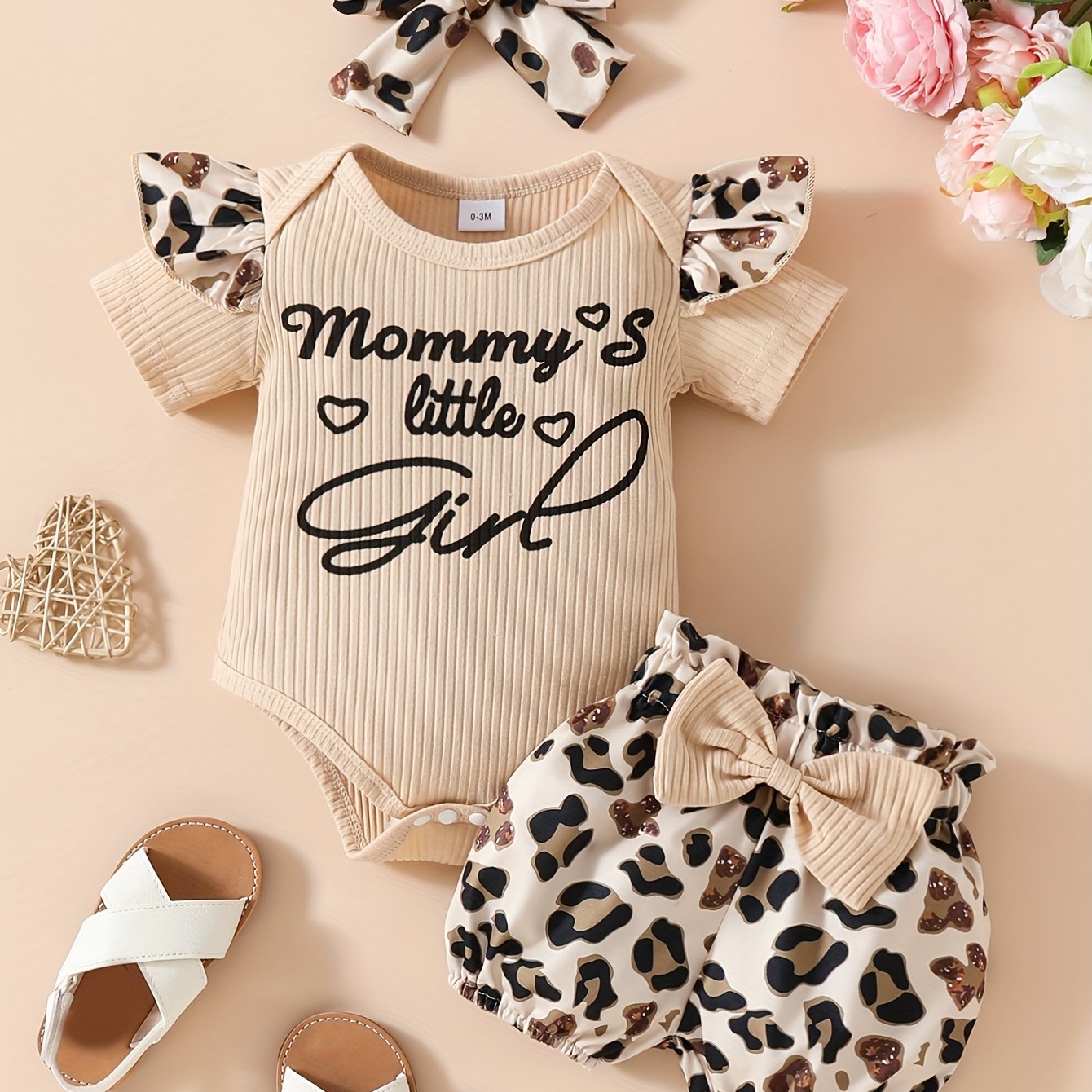 Color Block Sleeveless Romper + Leopard Print Shorts + Headscarf Three-piece Set, Perfect For Outdoor