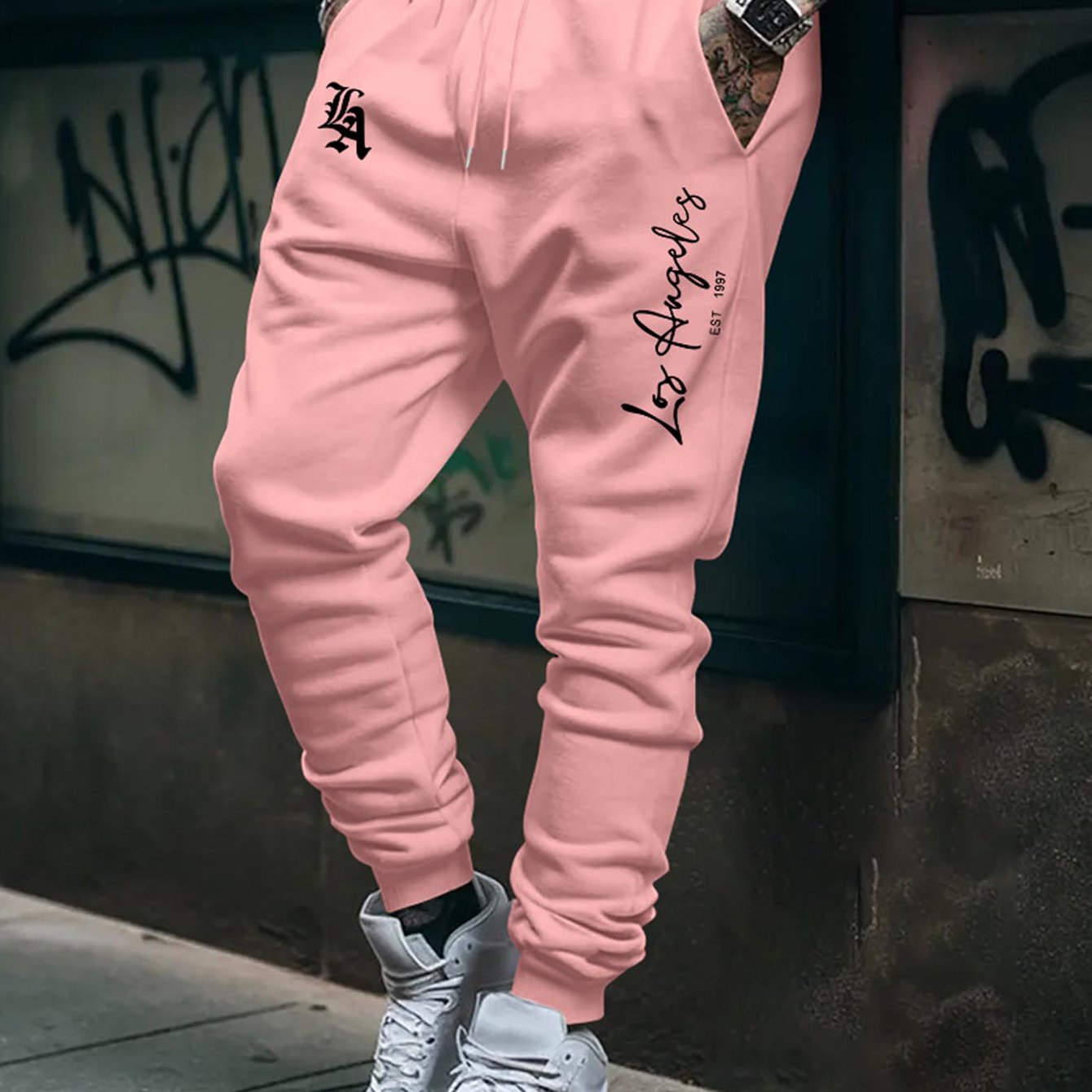 TEMU Pantalon Long Homme Tendance Los Angeles avec Lettres, Pantalon de Survêtement Mode Décontractée