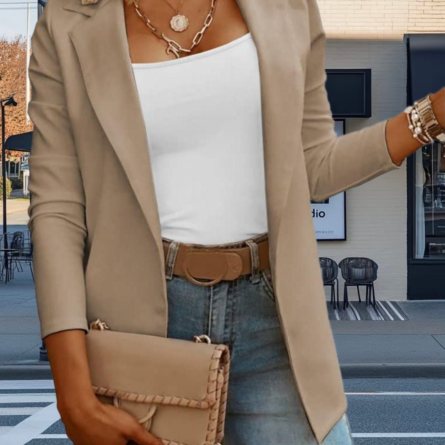 Image of Women' Blazer Jacket - Casual Solid Color Open Front -line Suit, Machine Washable Long Sleeve Office Work Jacket For Spring Summer Fall, Straight Fit Professional Outerwear (no)