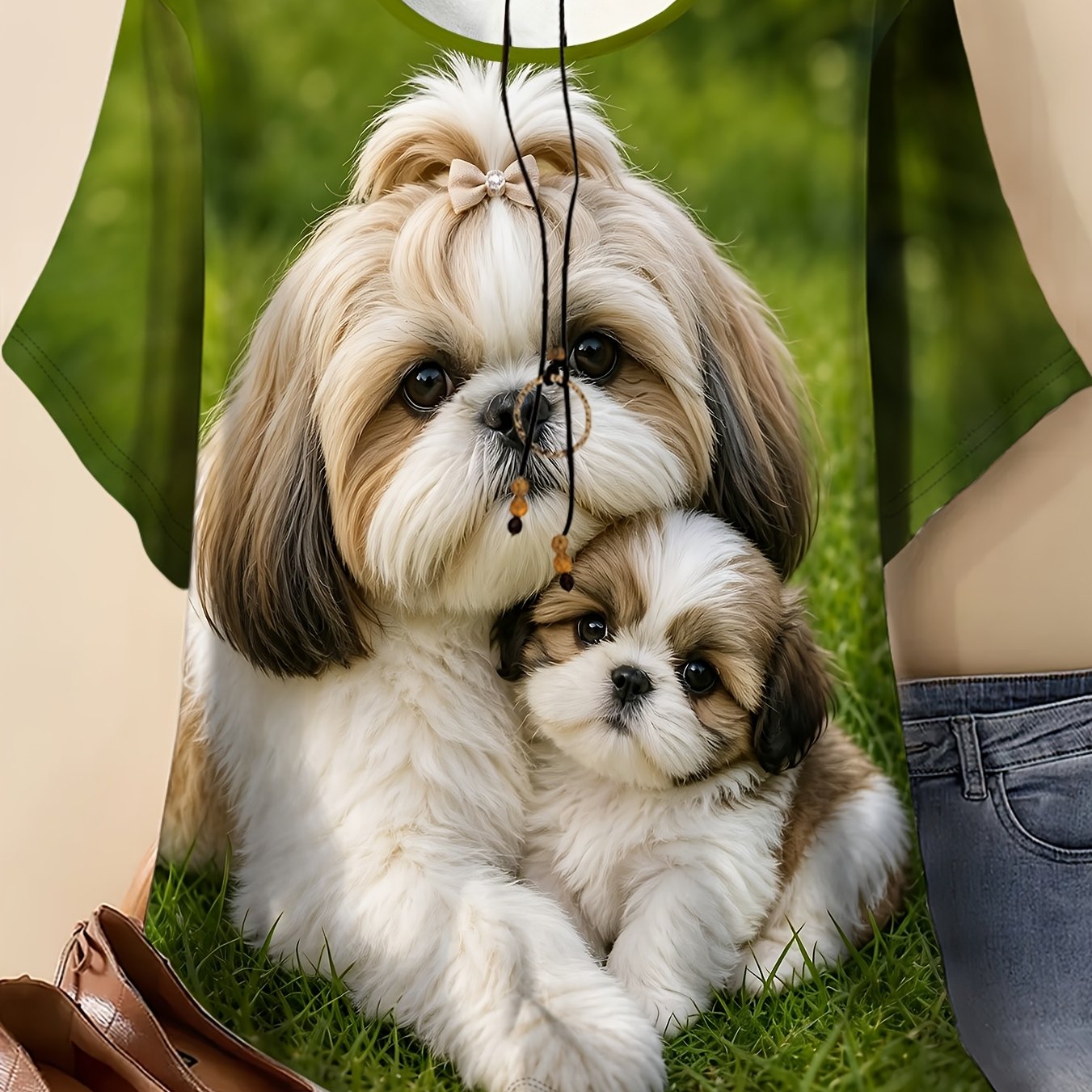 TEMU Women's Plus Size Round Neck Short Sleeve T-shirt, Realistic Cute Shih Tzu Print, Comfortable And Breathable Casual Top